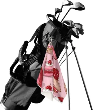 KOBLEN Microfiber Golf Towel with Heavy Duty Carabiner Clip, Raspberry Dessert Mix 24x15 Inch Quick Dry Absorbent Towel for Golf Clubs Balls, Golf Bag Accessories for Men Women,1 Pack