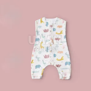 KUB Sleeveless Cotton Gauze Split-leg Sleeping Bag - Zoo Design, Double Layer, 90cm