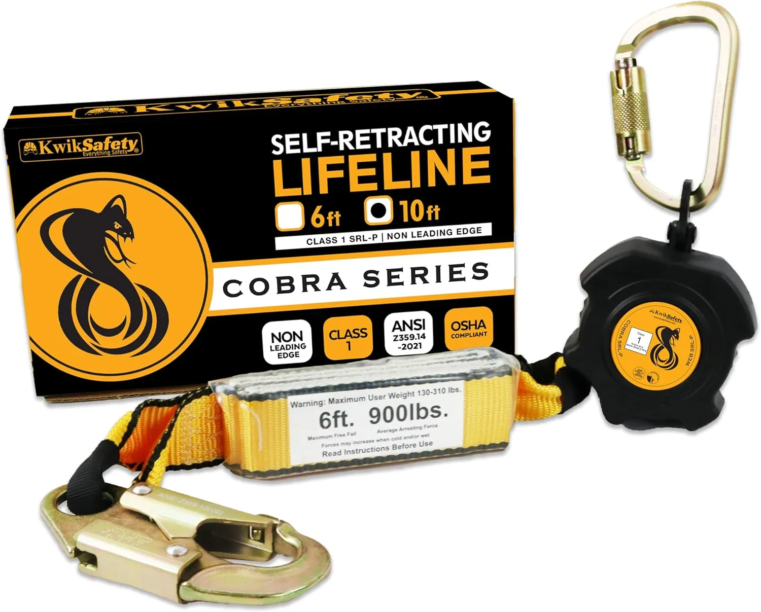 KwikSafety - Charlotte, NC - Cobra Web 10' Self Retracting Lifeline [NO Tangle   External Shock Absorber] Class 1 SRL ANSI OSHA Retractable Fall Arrest Construction Roofing PPE Gear