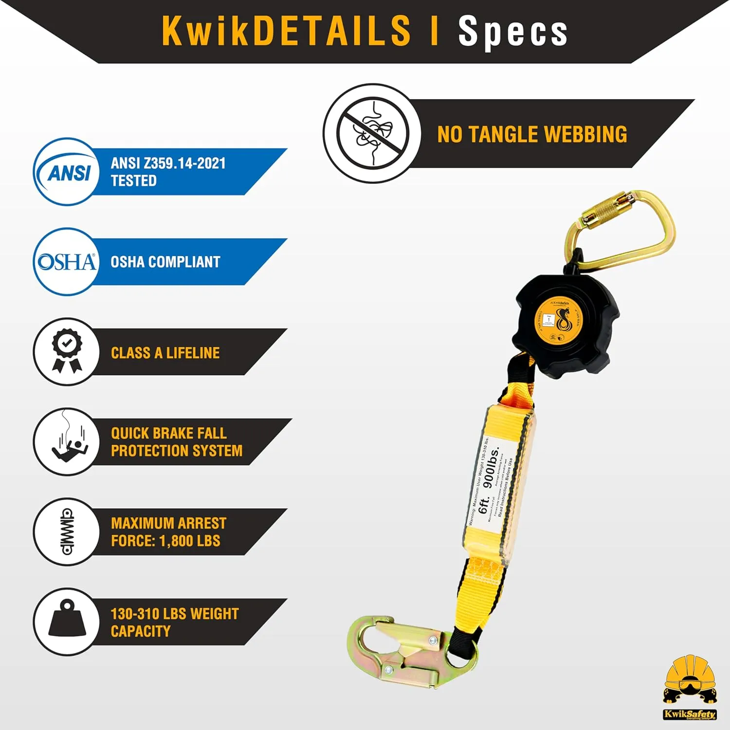 KwikSafety - Charlotte, NC - Cobra Web 10' Self Retracting Lifeline [NO Tangle   External Shock Absorber] Class 1 SRL ANSI OSHA Retractable Fall Arrest Construction Roofing PPE Gear