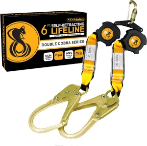 KwikSafety - Charlotte, NC - Cobra Web 6’ Twin-Leg [NO Tangle] Self Retracting Lifeline ANSI Class 1 SRL Rebar Hooks Shock Absorber Construction Personal Fall Arrest