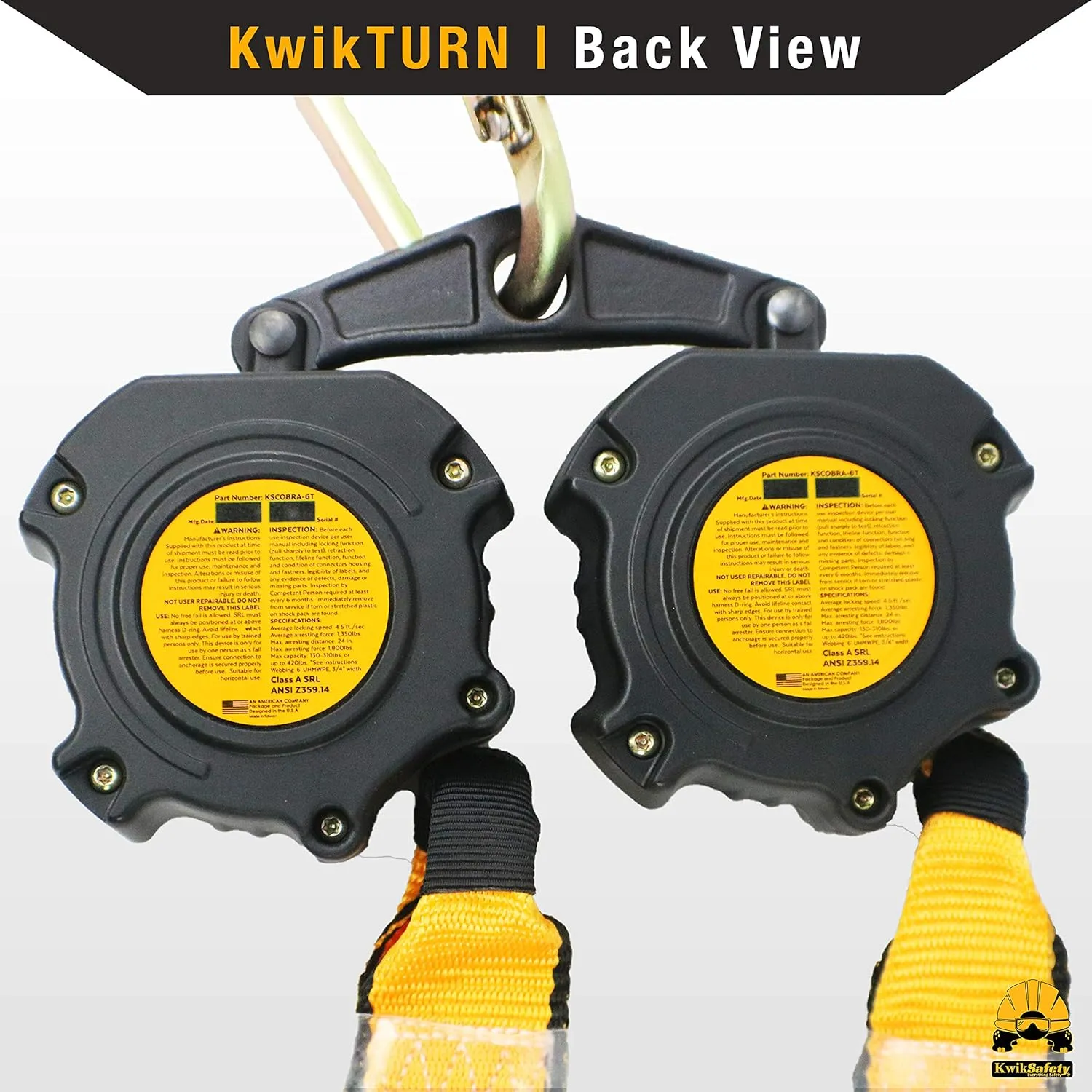 KwikSafety - Charlotte, NC - Cobra Web 6’ Twin-Leg [NO Tangle] Self Retracting Lifeline ANSI Class 1 SRL Rebar Hooks Shock Absorber Construction Personal Fall Arrest