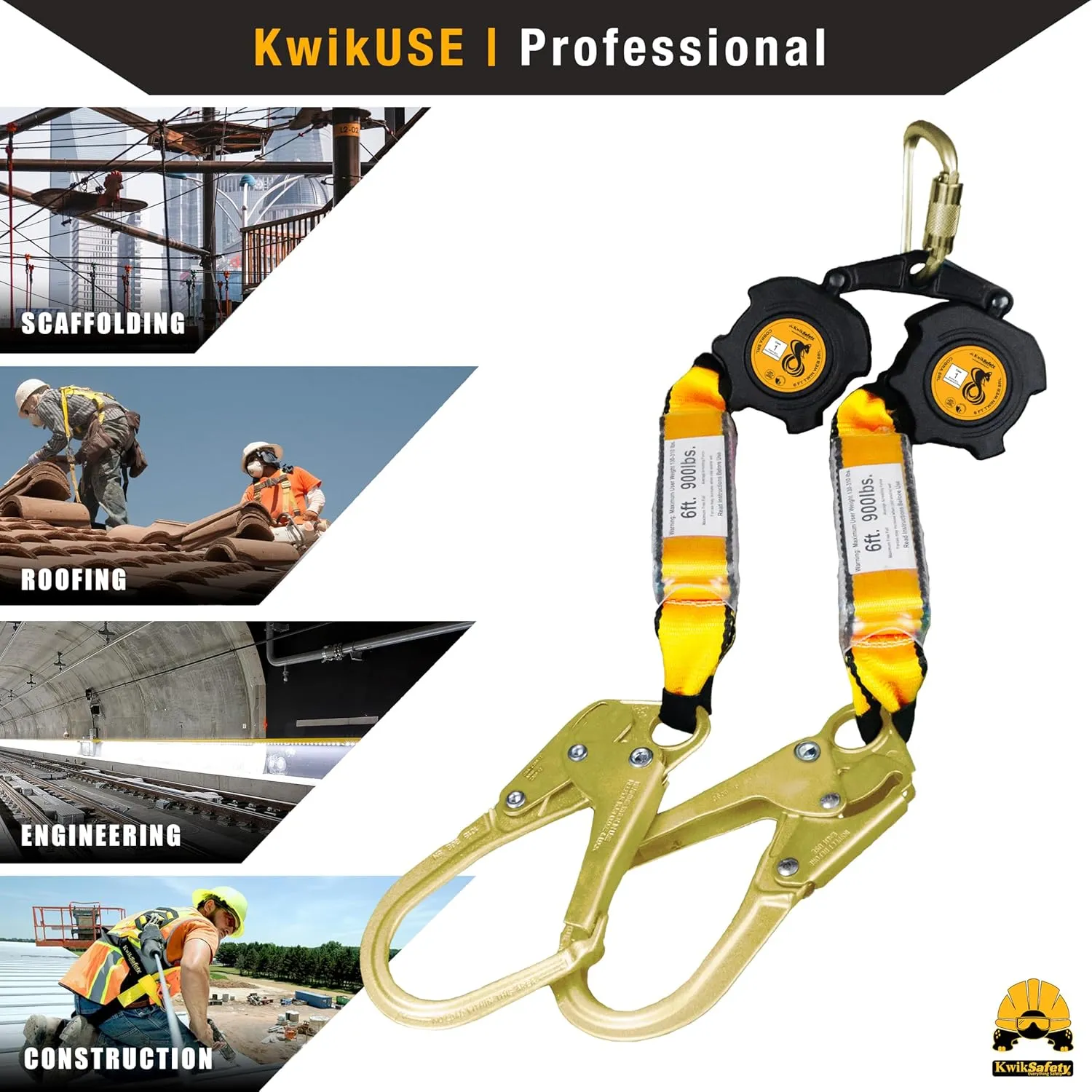 KwikSafety - Charlotte, NC - Cobra Web 6’ Twin-Leg [NO Tangle] Self Retracting Lifeline ANSI Class 1 SRL Rebar Hooks Shock Absorber Construction Personal Fall Arrest
