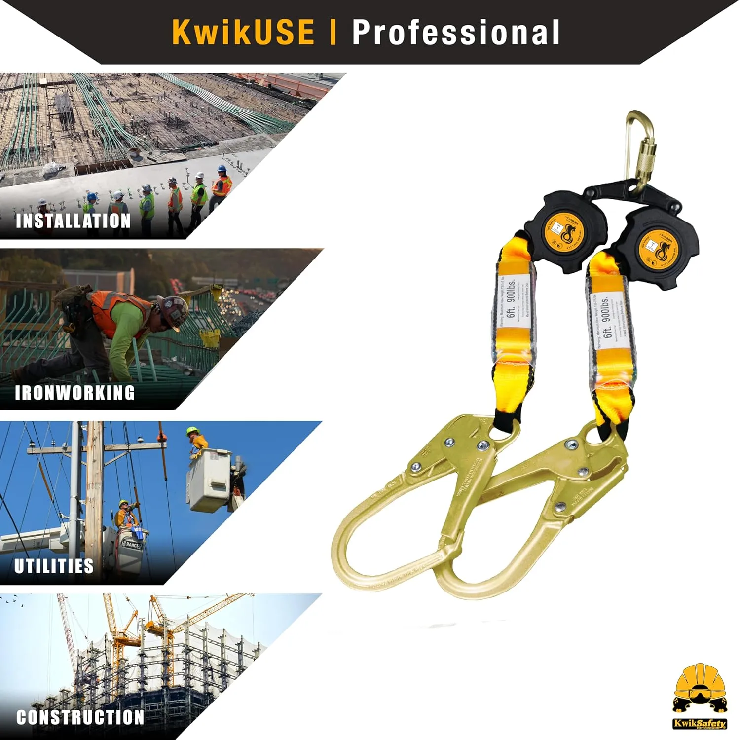 KwikSafety - Charlotte, NC - Cobra Web 6’ Twin-Leg [NO Tangle] Self Retracting Lifeline ANSI Class 1 SRL Rebar Hooks Shock Absorber Construction Personal Fall Arrest