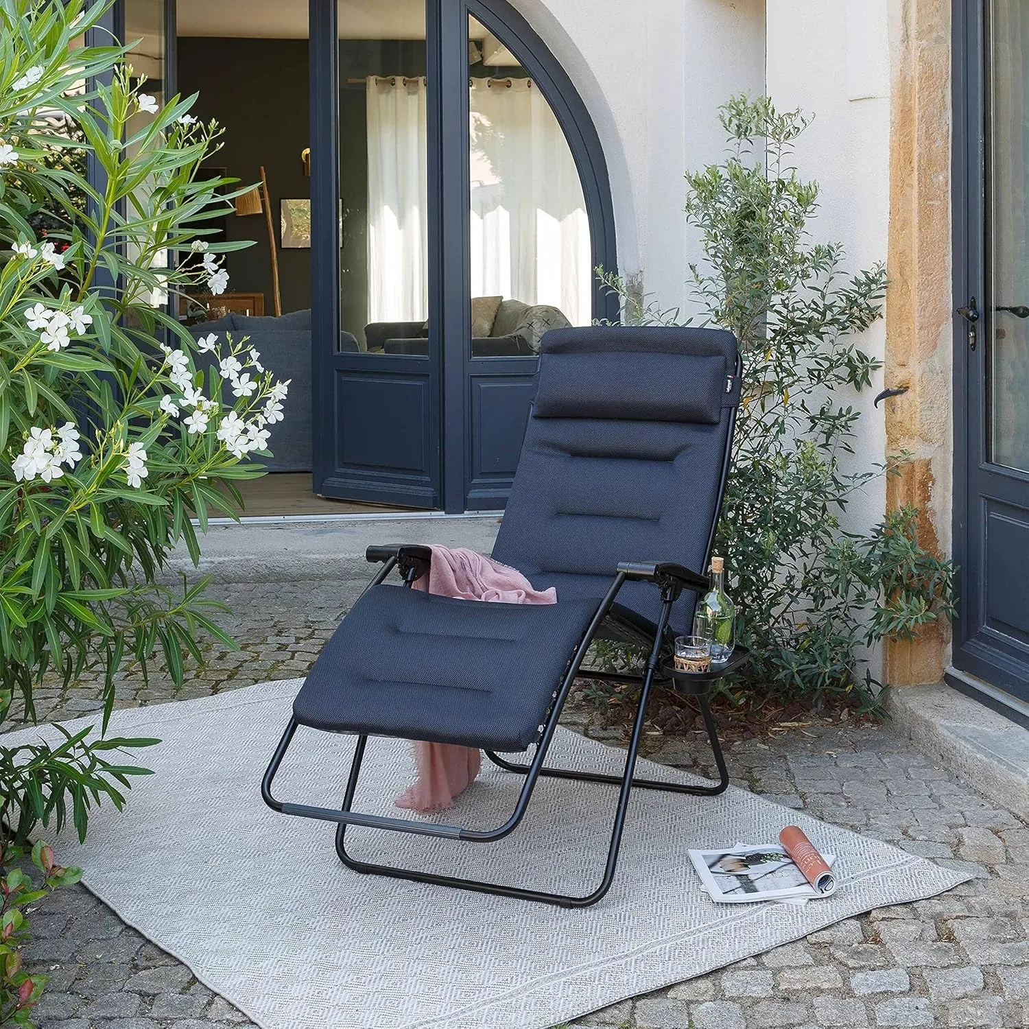 Lafuma Futura Air Comfort Zero Gravity Recliner,Alloy Steel (Coral Blue) Padded Folding Outdoor Reclining Chair