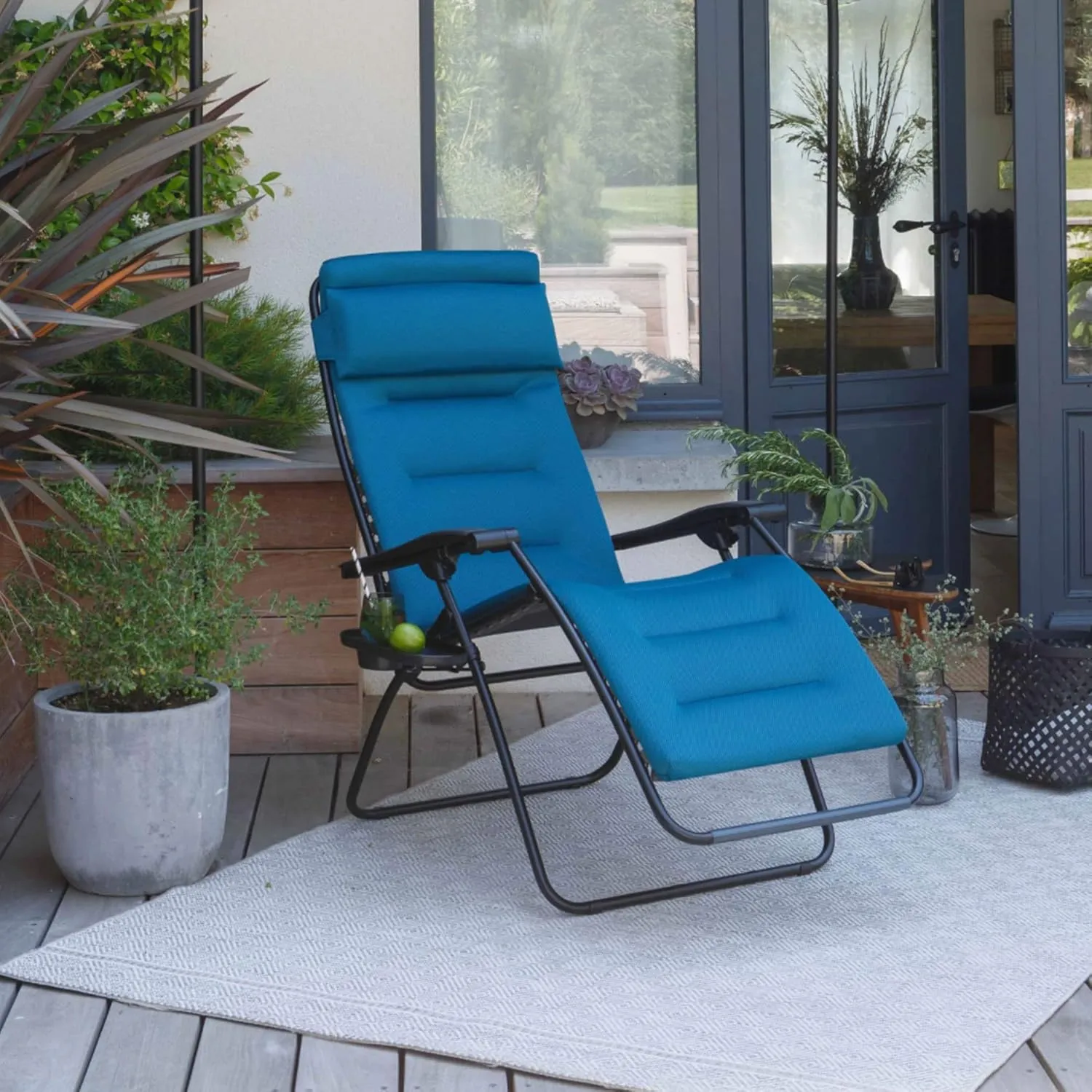 Lafuma Futura Air Comfort Zero Gravity Recliner,Alloy Steel (Coral Blue) Padded Folding Outdoor Reclining Chair