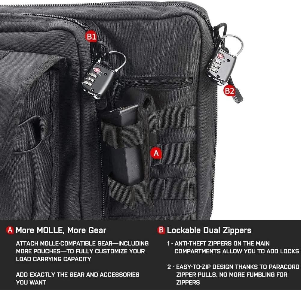 Lancer Tactical Classic Double Long Rifle Pistol Gun Bag - 42 Inch EVA Foam Tactical Firearm Transport Case with 600D Polyester, Backpack Straps, Lockable Compartment