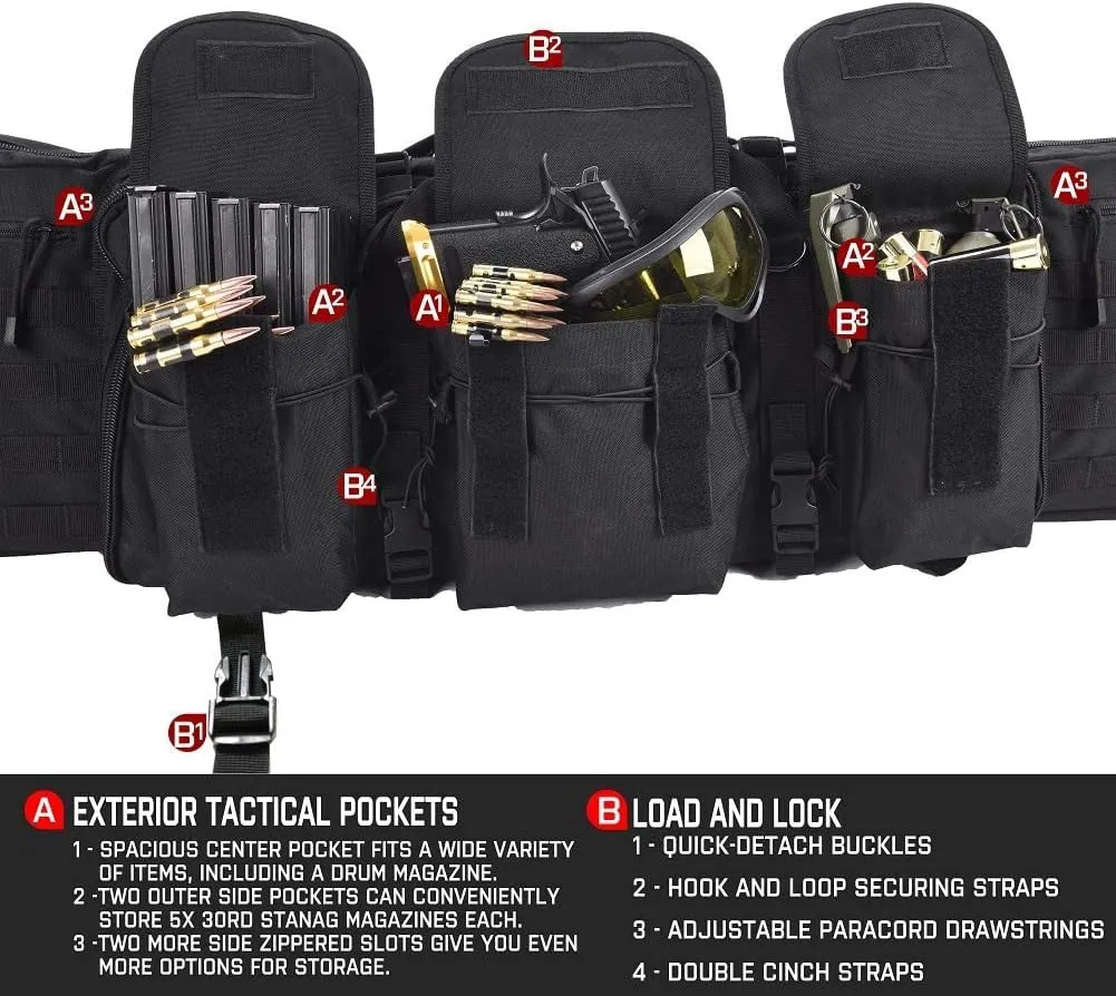 Lancer Tactical Classic Double Long Rifle Pistol Gun Bag - 42 Inch EVA Foam Tactical Firearm Transport Case with 600D Polyester, Backpack Straps, Lockable Compartment