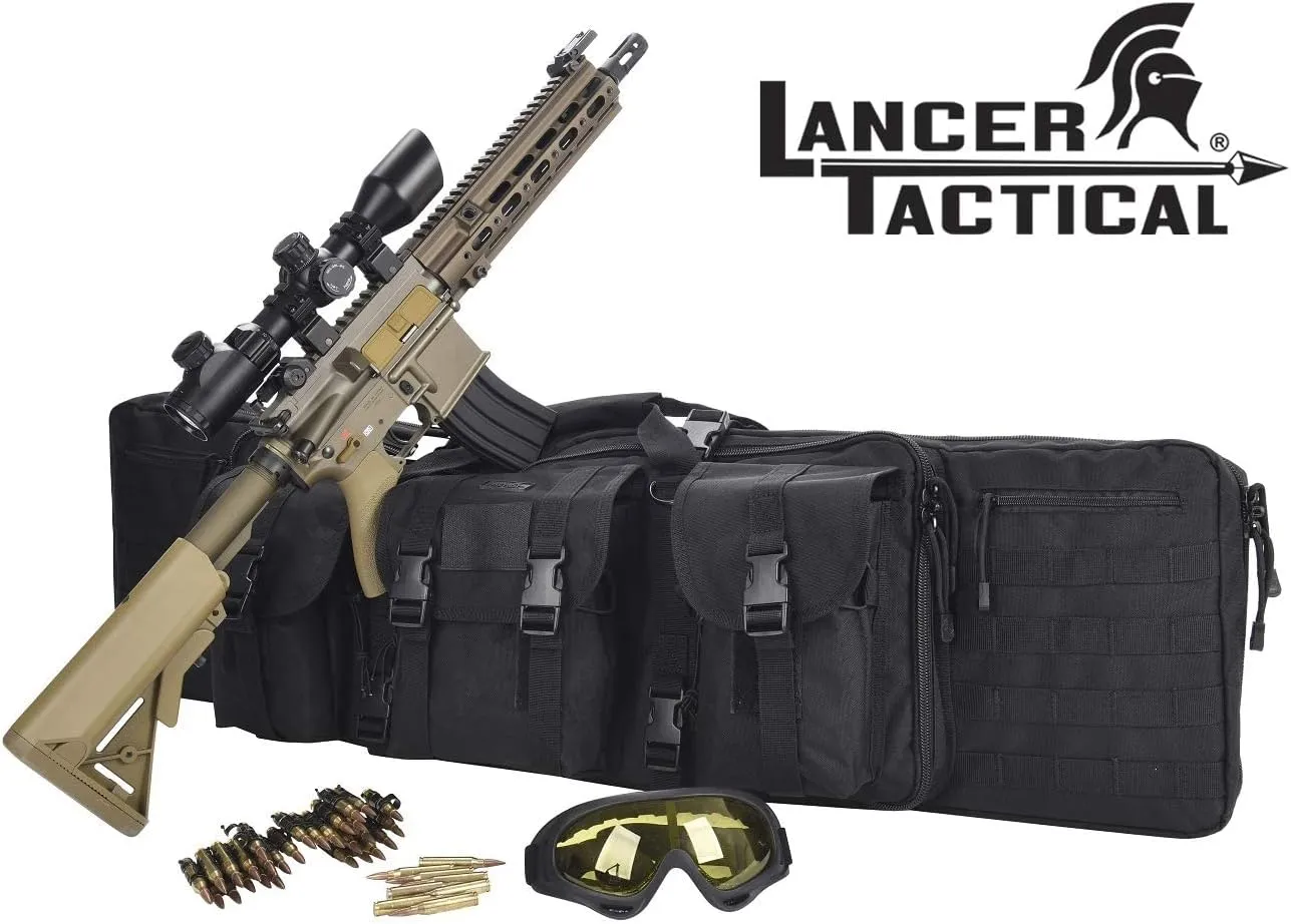 Lancer Tactical Classic Double Long Rifle Pistol Gun Bag - 42 Inch EVA Foam Tactical Firearm Transport Case with 600D Polyester, Backpack Straps, Lockable Compartment