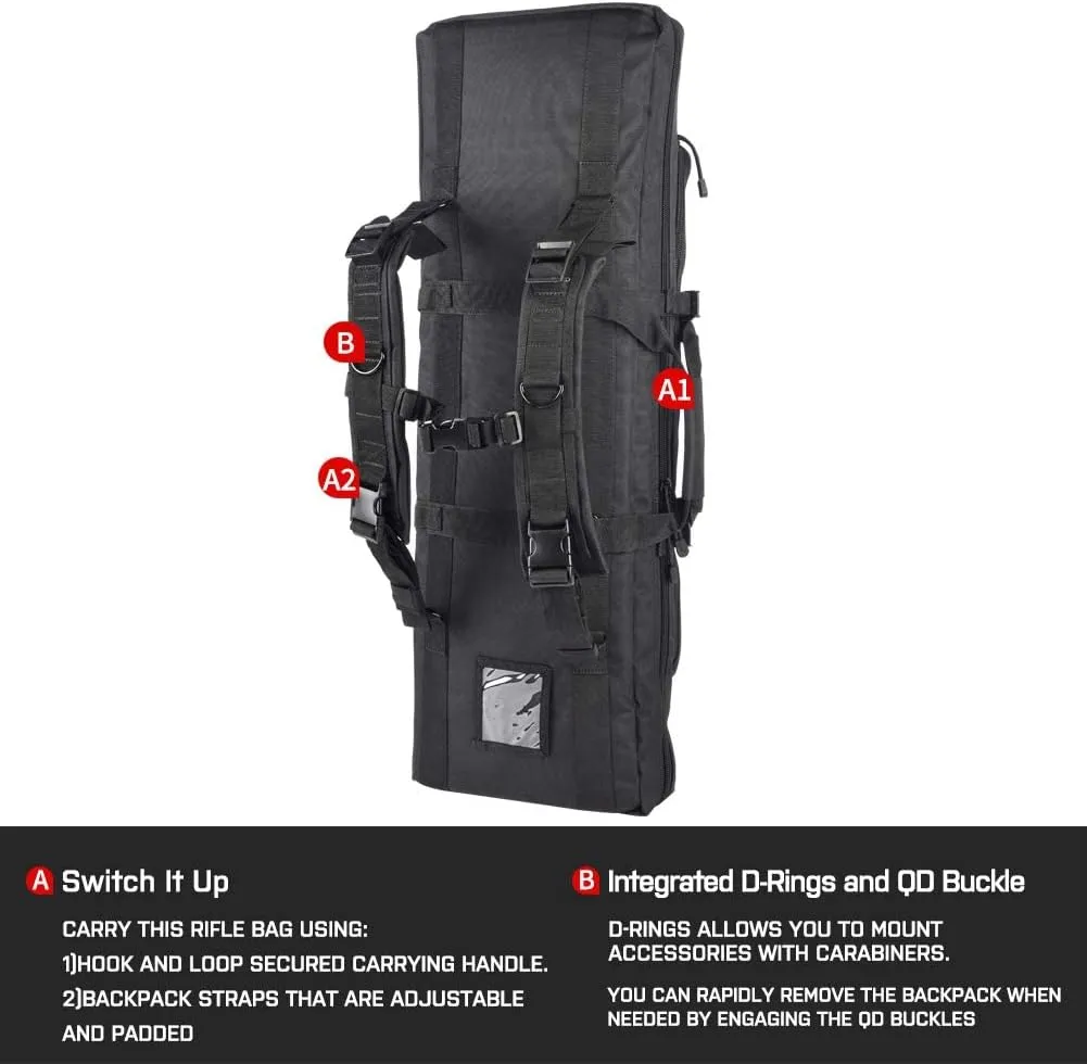Lancer Tactical Classic Double Long Rifle Pistol Gun Bag - 42 Inch EVA Foam Tactical Firearm Transport Case with 600D Polyester, Backpack Straps, Lockable Compartment