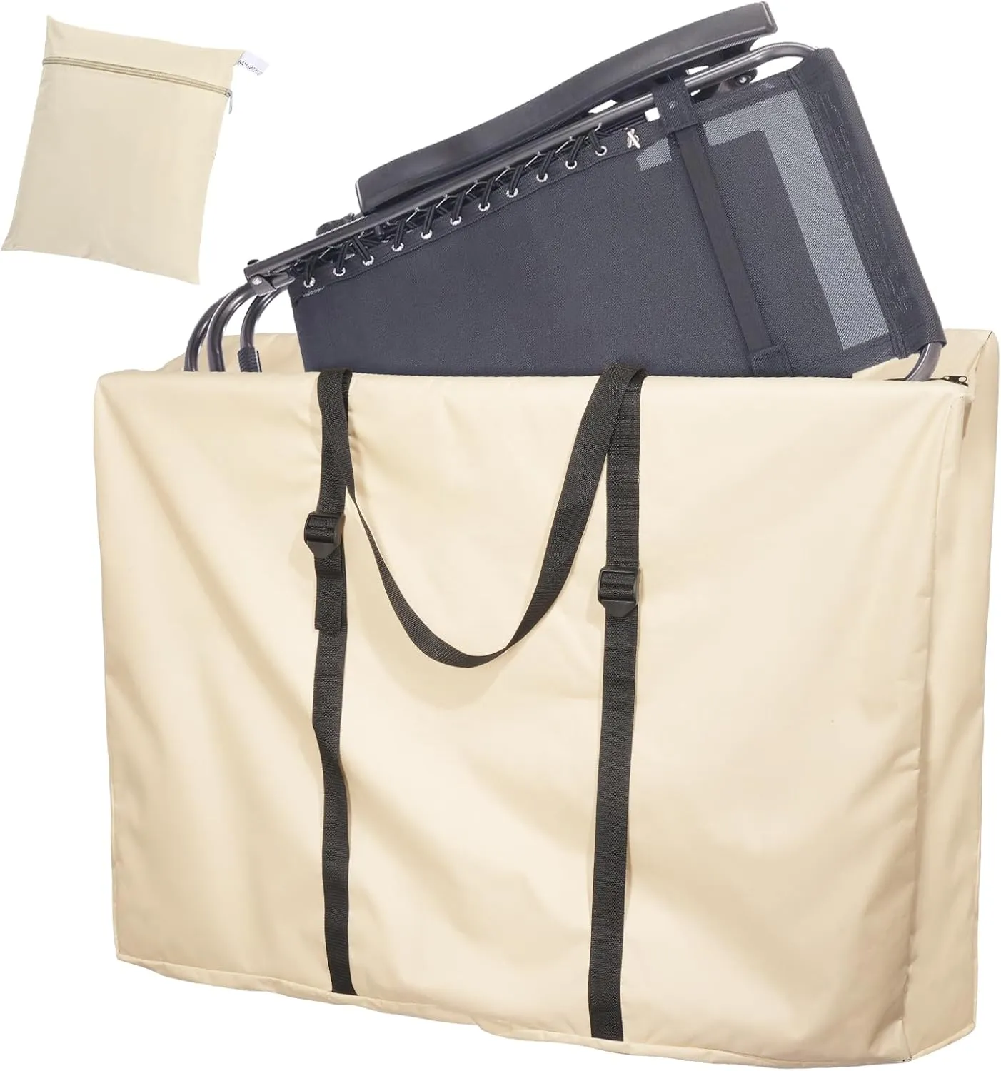Large Outside Folding Chair Storage Bag with Zipper and Handles, 600D Folding Chair Carry Bag for Zero Gravity Chair Cover, Portable Folding Lounge Chair Carrying Bags, 43" L x 11" W x 29" H (Beige)