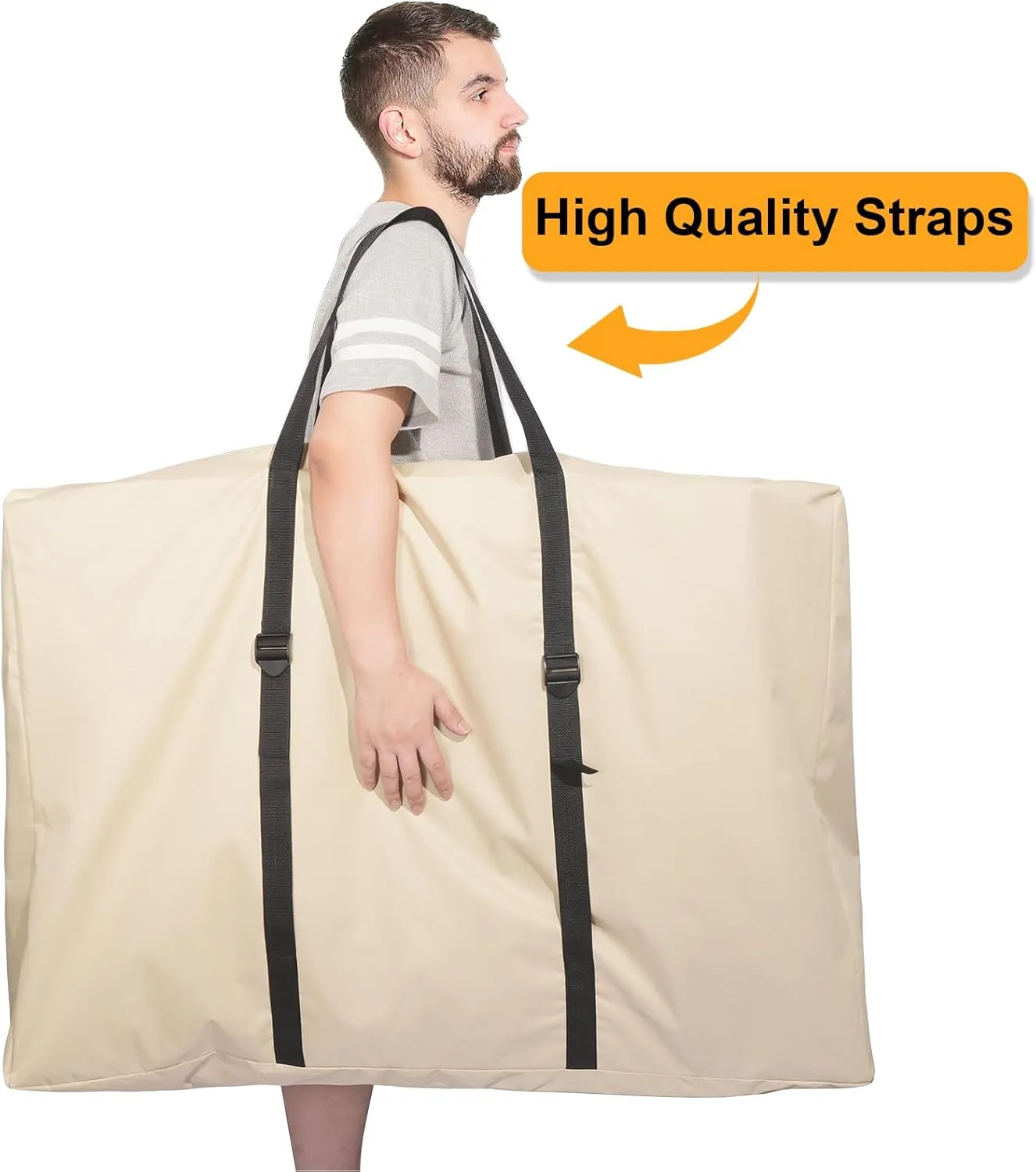 Large Outside Folding Chair Storage Bag with Zipper and Handles, 600D Folding Chair Carry Bag for Zero Gravity Chair Cover, Portable Folding Lounge Chair Carrying Bags, 43" L x 11" W x 29" H (Beige)