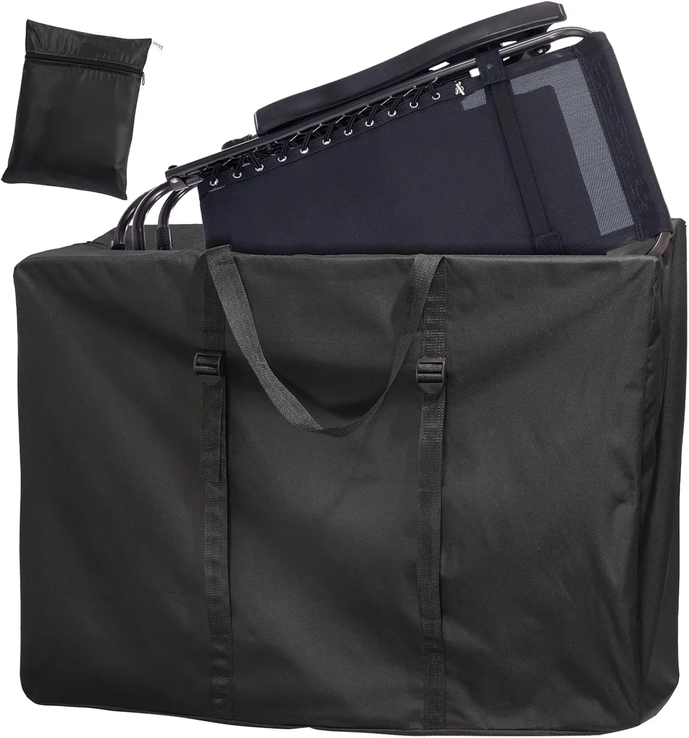 Large Outside Folding Chair Storage Bag with Zipper Handles and adjustable straps, 600D Folding Chair Carry Bag for Zero Gravity Chair Cover, Portable Folding Lounge Chair Carrying Bags (Black)