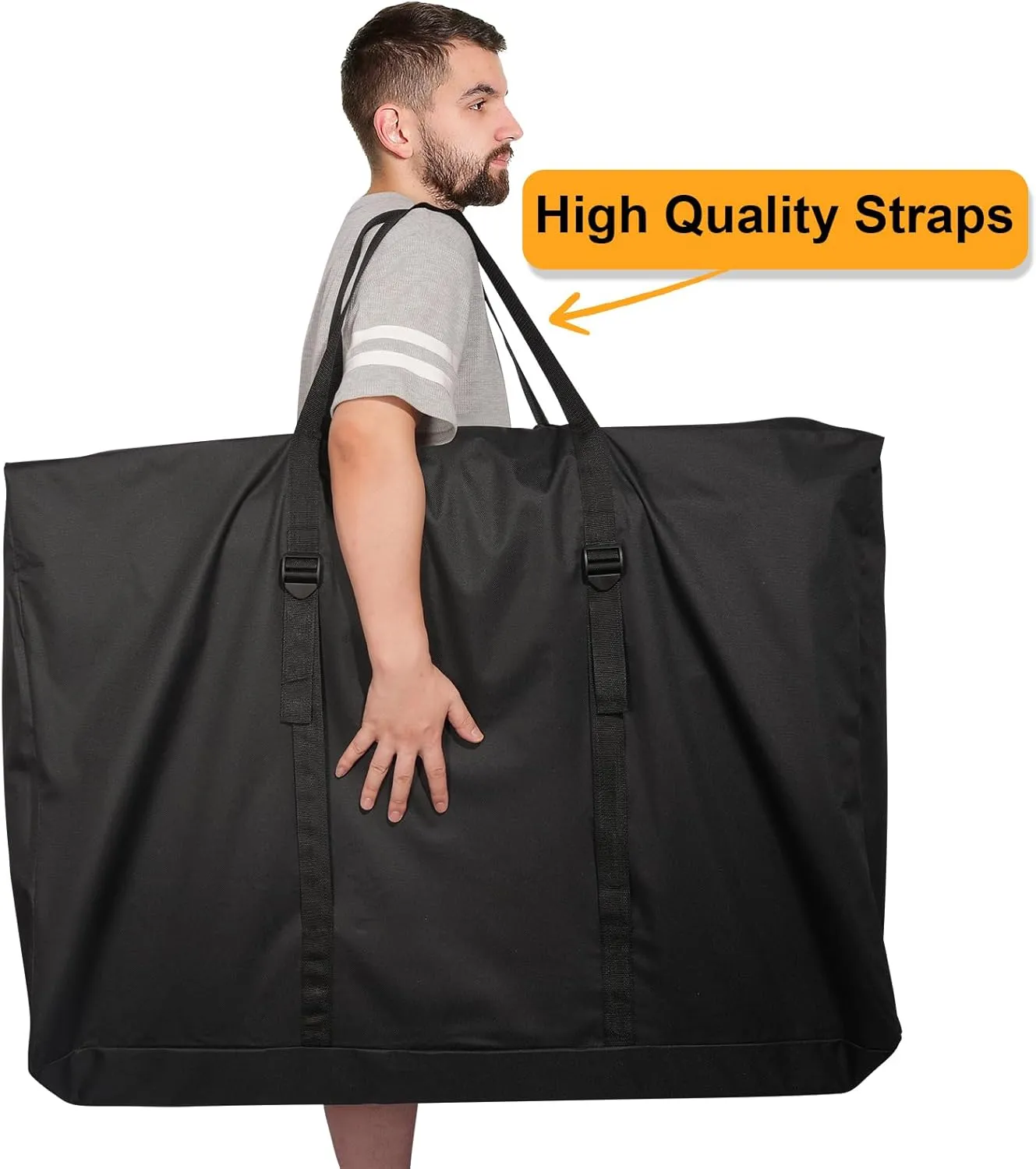 Large Outside Folding Chair Storage Bag with Zipper Handles and adjustable straps, 600D Folding Chair Carry Bag for Zero Gravity Chair Cover, Portable Folding Lounge Chair Carrying Bags (Black)