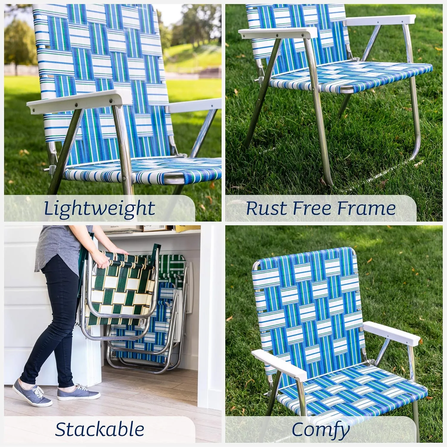 Lawn Chair USA | Folding Aluminum Webbed Chair for Camping, Sports, and Beach | Classic - Black//Purple
