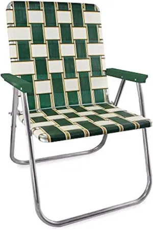 Lawn Chair USA | Folding Aluminum Webbed Chair for Camping, Sports, and Beach | Magnum - Charleston with Green Arms