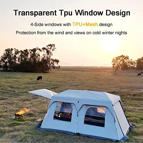 Layer Double Camping Tent 12 Person, Family Cabin Tents, 2 Rooms, Straight Wall, 3 Doors and 3 Window with Mesh, Waterproof, Big Tent for Outdoor, Pic
