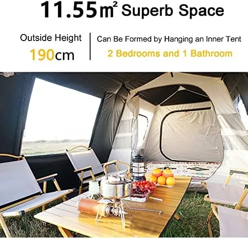 Layer Double Camping Tent 12 Person, Family Cabin Tents, 2 Rooms, Straight Wall, 3 Doors and 3 Window with Mesh, Waterproof, Big Tent for Outdoor, Pic