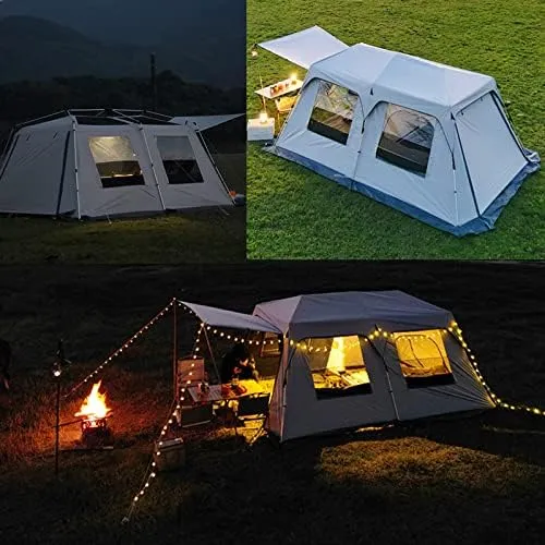 Layer Double Camping Tent 12 Person, Family Cabin Tents, 2 Rooms, Straight Wall, 3 Doors and 3 Window with Mesh, Waterproof, Big Tent for Outdoor, Pic
