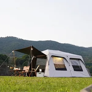 Layer Double Camping Tent 12 Person, Family Cabin Tents, 2 Rooms, Straight Wall, 3 Doors and 3 Window with Mesh, Waterproof, Big Tent for Outdoor, Pic
