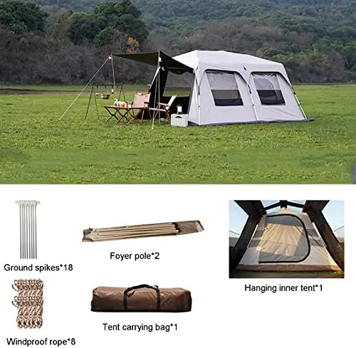 Layer Double Camping Tent 12 Person, Family Cabin Tents, 2 Rooms, Straight Wall, 3 Doors and 3 Window with Mesh, Waterproof, Big Tent for Outdoor, Pic