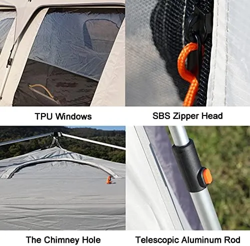 Layer Double Camping Tent 12 Person, Family Cabin Tents, 2 Rooms, Straight Wall, 3 Doors and 3 Window with Mesh, Waterproof, Big Tent for Outdoor, Pic