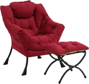 Lazy Chair with Ottoman, Modern Chair with Folding Footrest, Lounge Accent Chair, Comfortable Reading Chair (Burgundy)