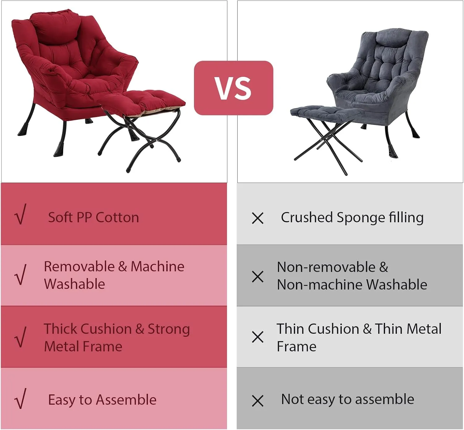 Lazy Chair with Ottoman, Modern Chair with Folding Footrest, Lounge Accent Chair, Comfortable Reading Chair (Burgundy)