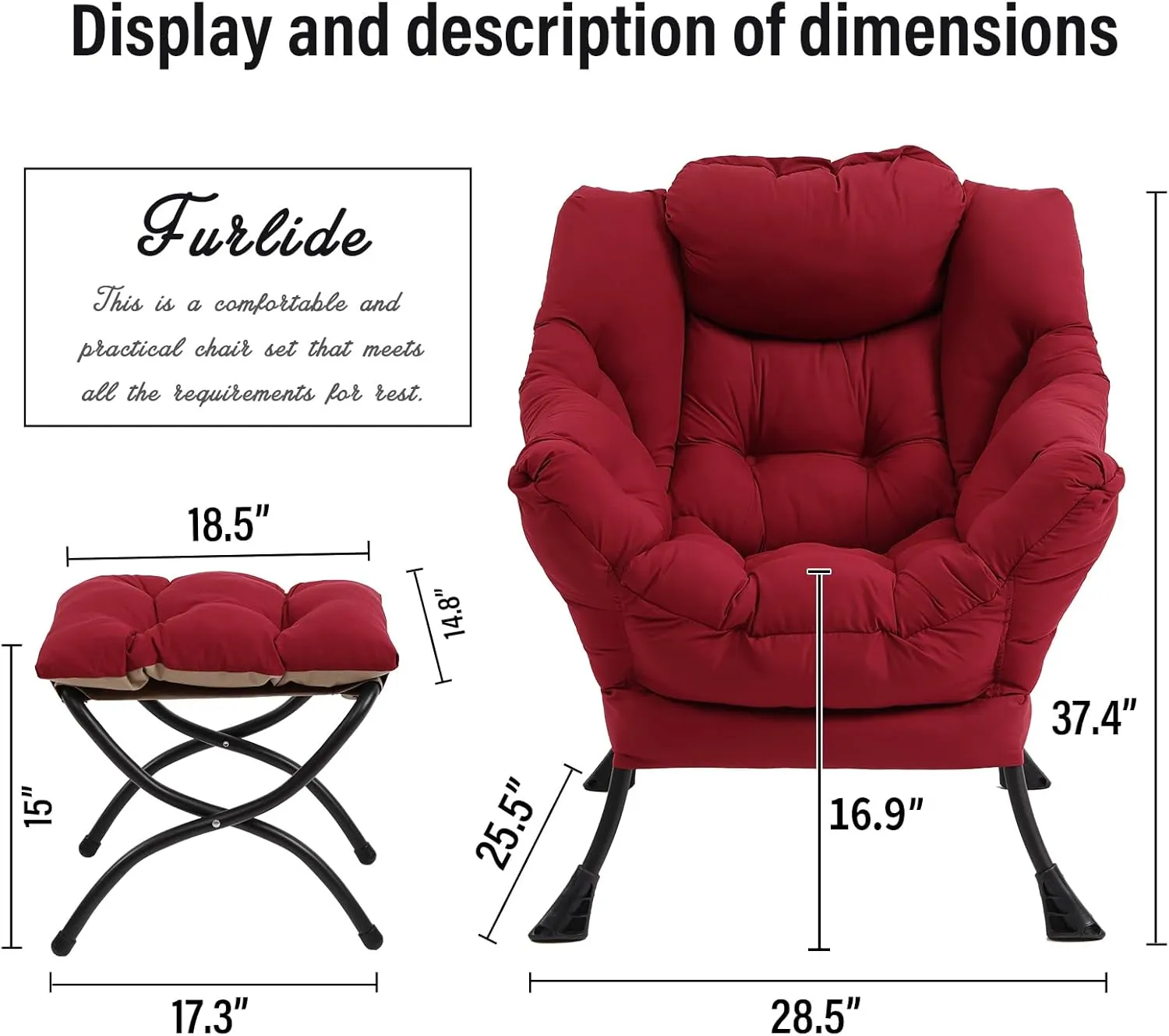 Lazy Chair with Ottoman, Modern Chair with Folding Footrest, Lounge Accent Chair, Comfortable Reading Chair (Burgundy)