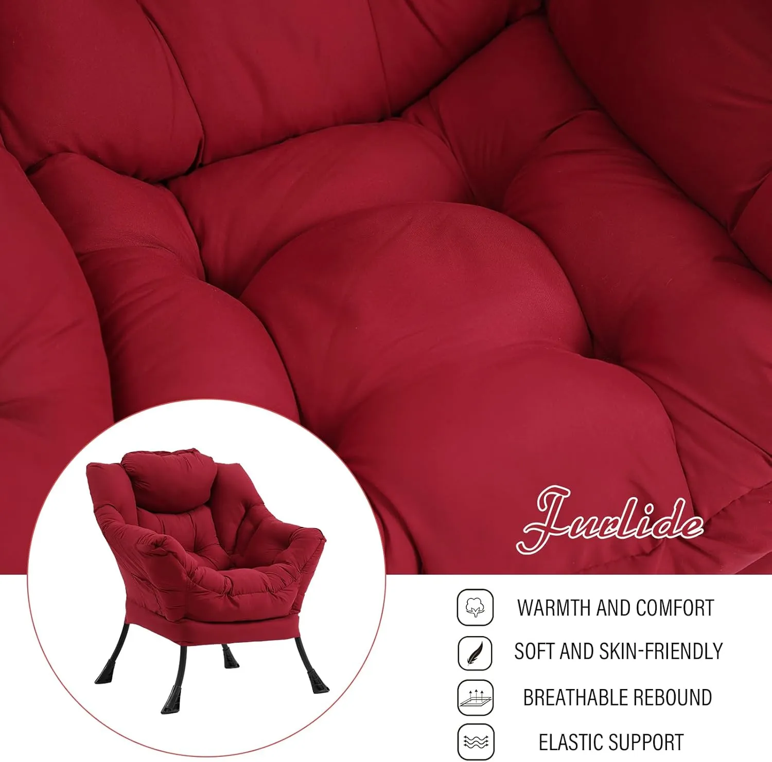 Lazy Chair with Ottoman, Modern Chair with Folding Footrest, Lounge Accent Chair, Comfortable Reading Chair (Burgundy)