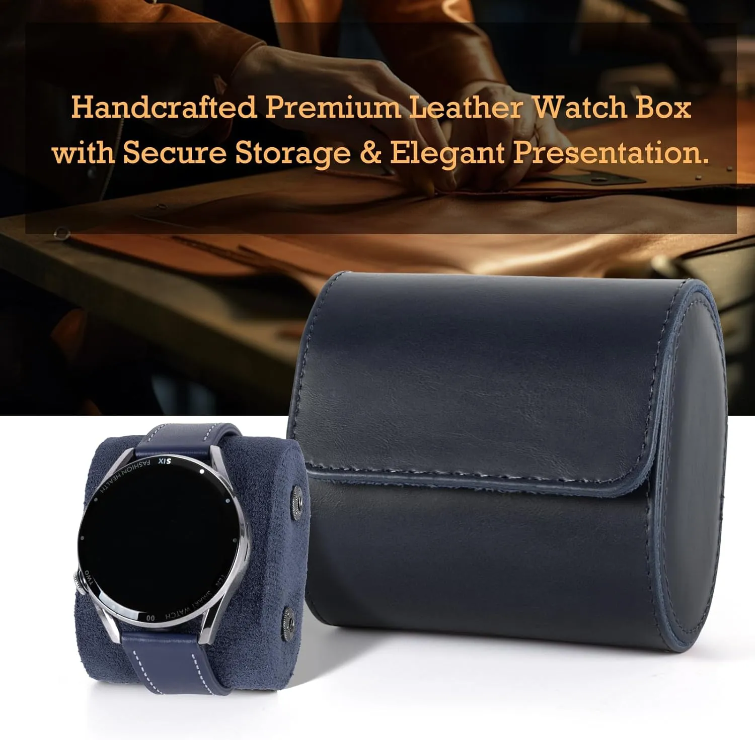 Leather Double Watch Box, Vintage Watch Roll Travel Case for Men and Women (Double-Blue)