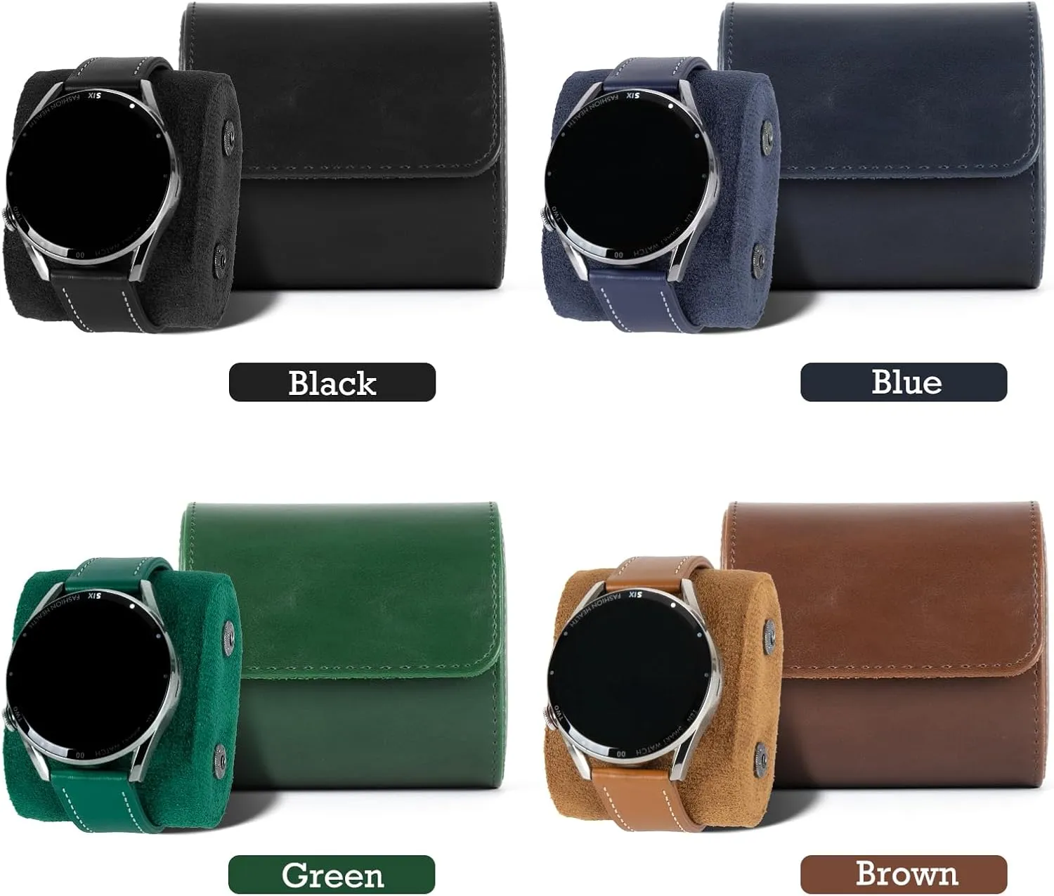 Leather Double Watch Box, Vintage Watch Roll Travel Case for Men and Women (Double-Blue)