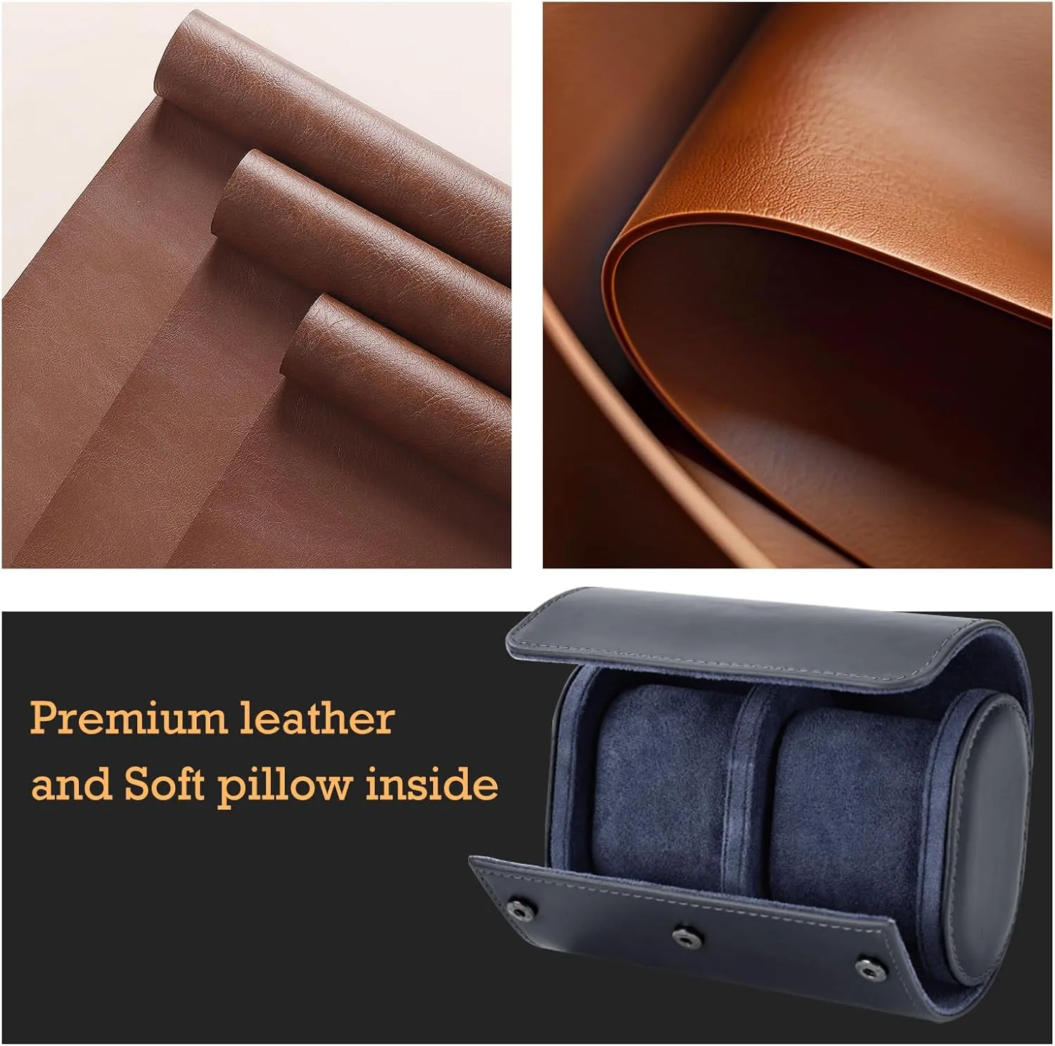 Leather Double Watch Box, Vintage Watch Roll Travel Case for Men and Women (Double-Blue)