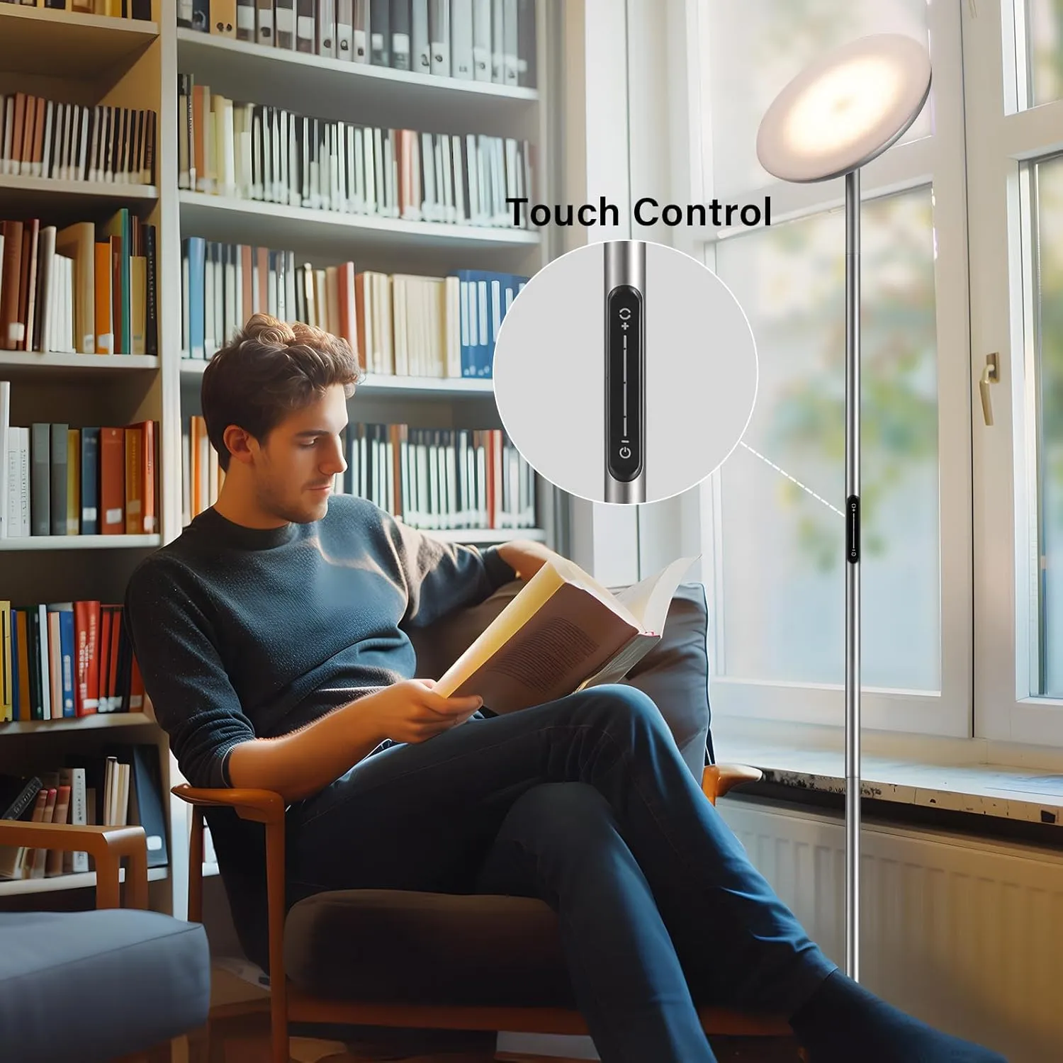 LED Floor Lamp with Remote, Touch Control, Fully Dimmable, Adjustable Brightness, 69 in, Deep Grey