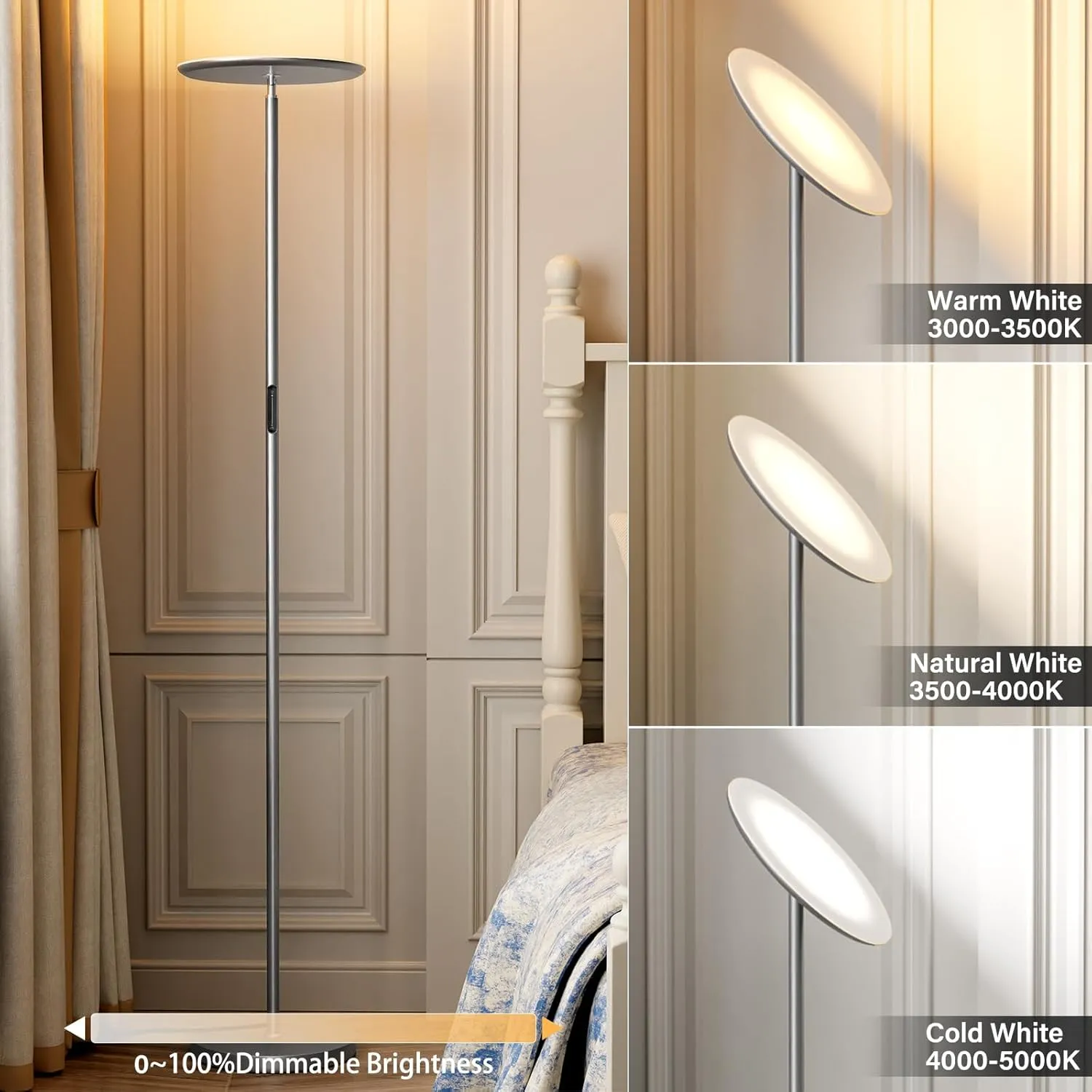 LED Floor Lamp with Remote, Touch Control, Fully Dimmable, Adjustable Brightness, 69 in, Deep Grey