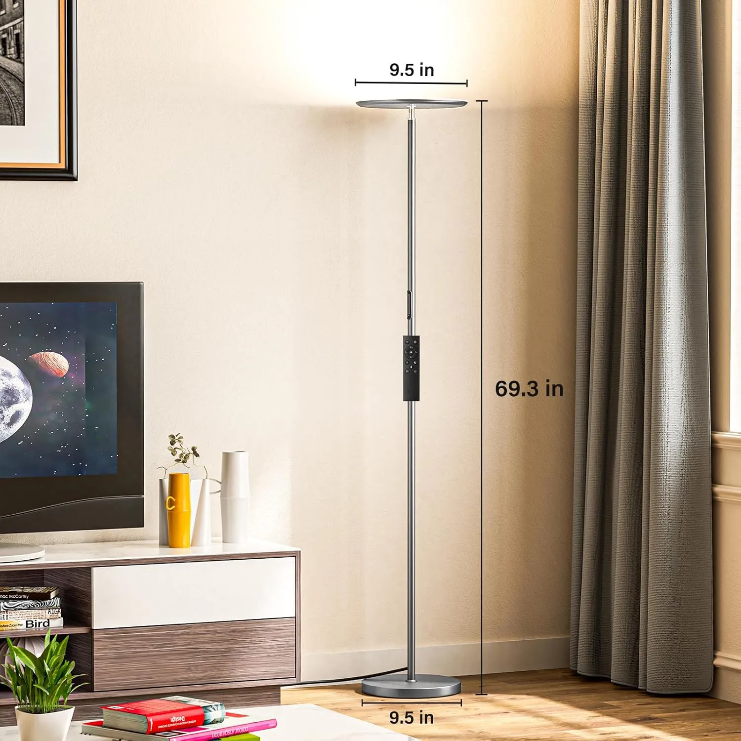 LED Floor Lamp with Remote, Touch Control, Fully Dimmable, Adjustable Brightness, 69 in, Deep Grey