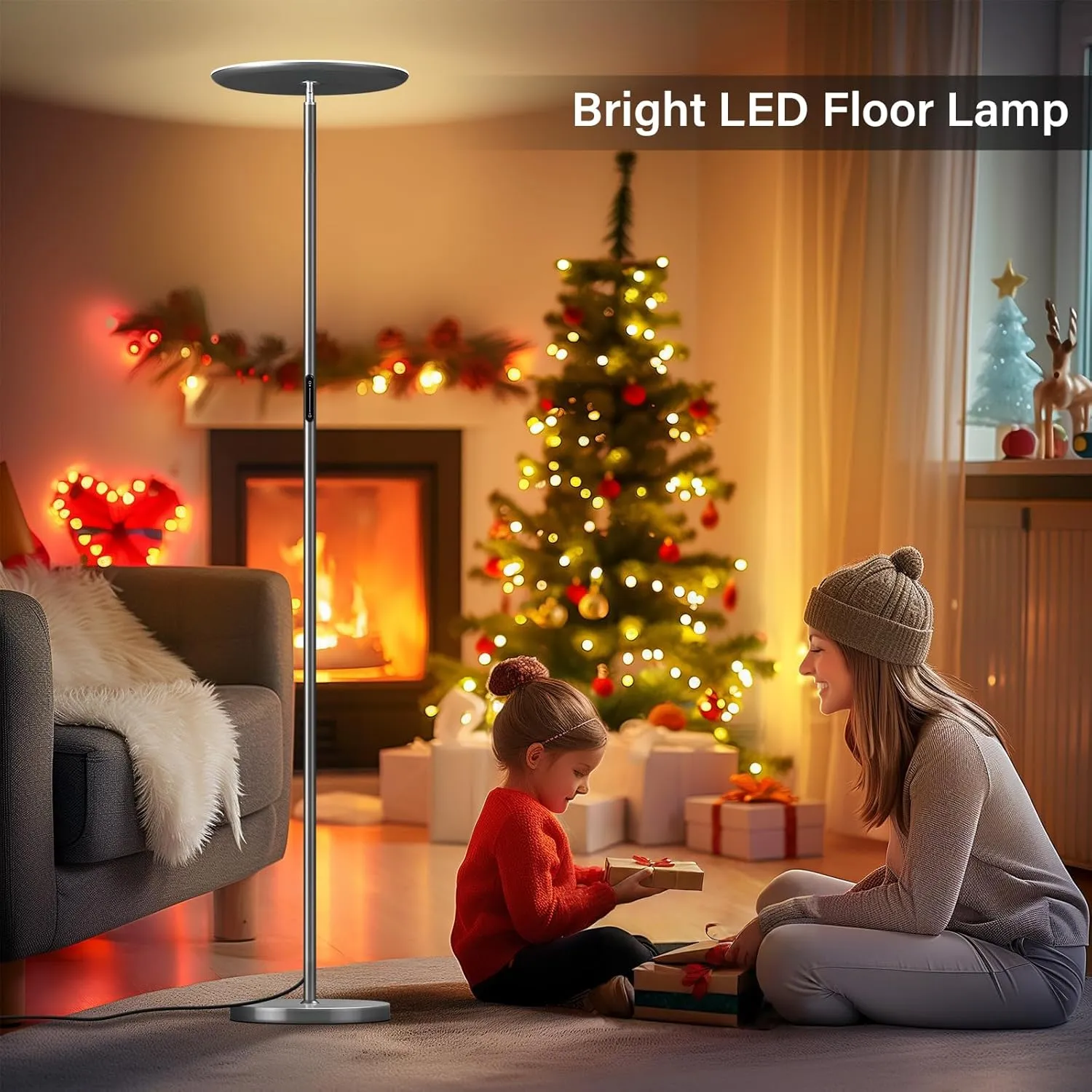 LED Floor Lamp with Remote, Touch Control, Fully Dimmable, Adjustable Brightness, 69 in, Deep Grey