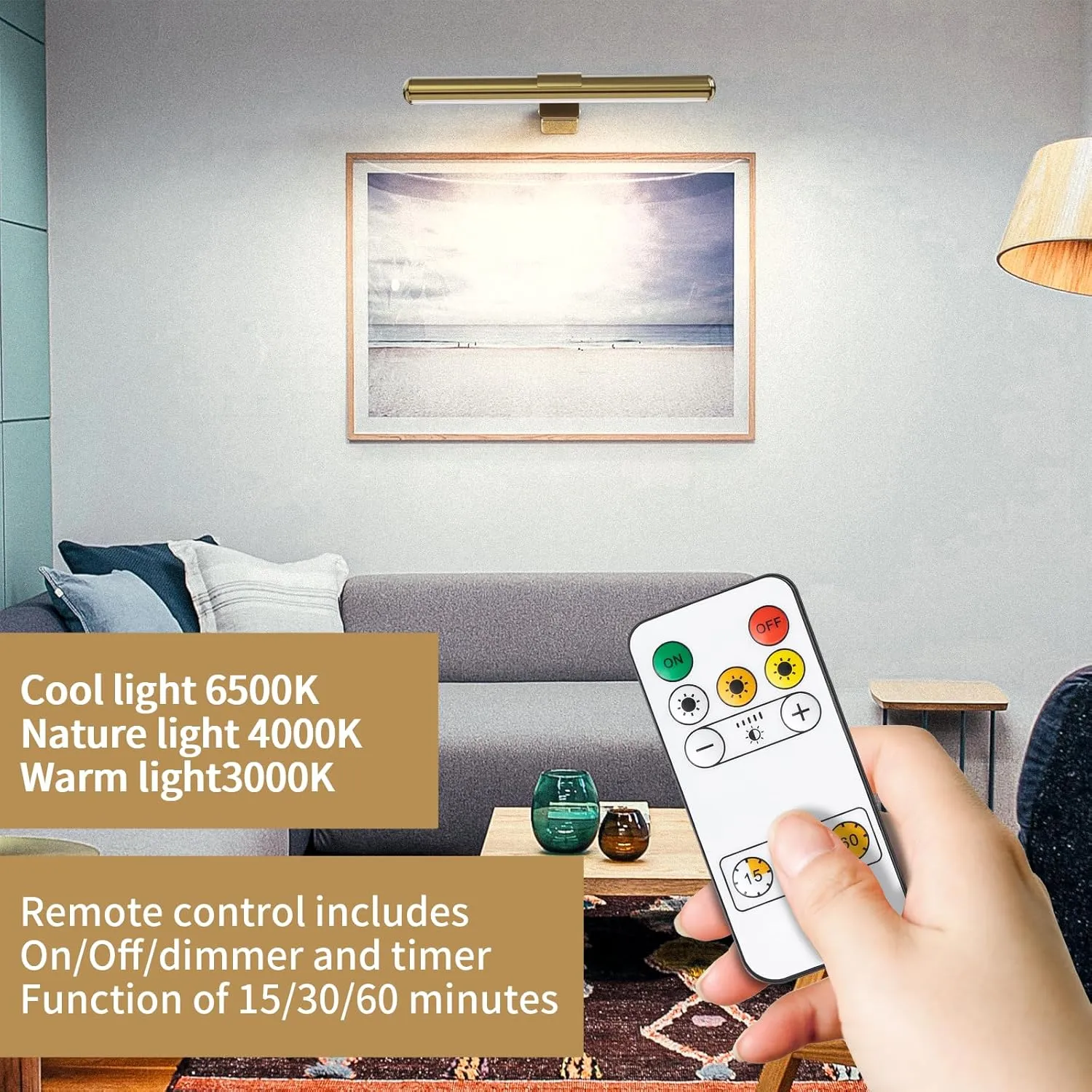 LED Picture Light, Battery Powered Painting Picture Lights, with timers and dimming Metal Remote Display Art Lamps, for Portrait, Wall Painting, Framework, Darts