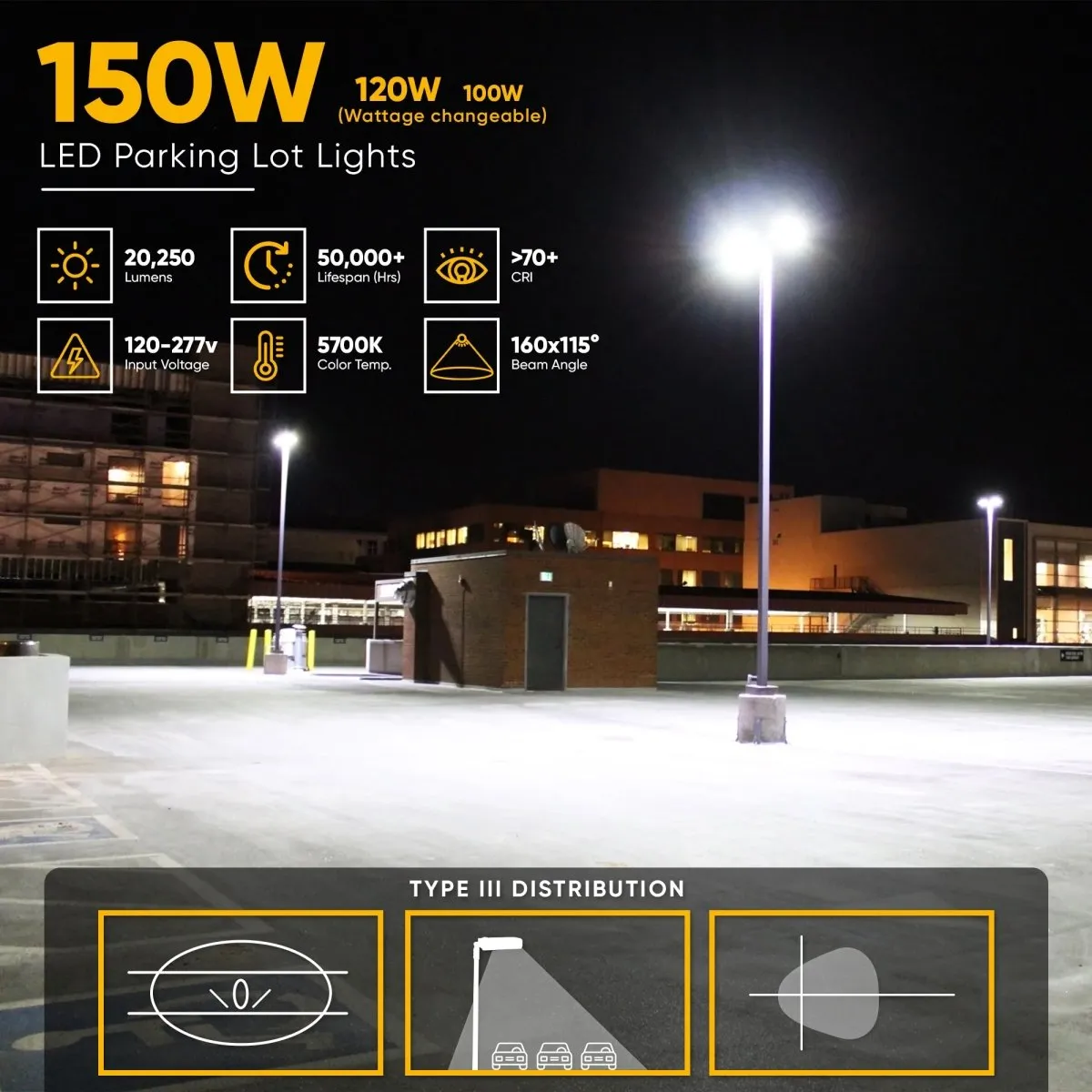 LED Pole Light, 150W/120W/100W Wattage Adjustable, 5700K, 133 LM/W, Universal Mount (Adjustable Slip Fitter   Wall Mount), Bronze, AC120-277V, Waterproof IP65, Parking Lot Lights, Outdoor Area Street Security Lighting Fixture, Gen14B