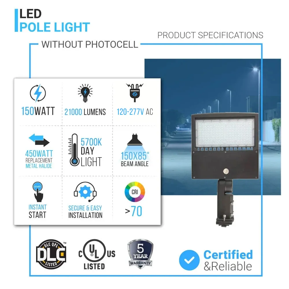 LED Pole Light, 150W/120W/100W Wattage Adjustable, 5700K, 133 LM/W, Universal Mount (Adjustable Slip Fitter   Wall Mount), Bronze, AC120-277V, Waterproof IP65, Parking Lot Lights, Outdoor Area Street Security Lighting Fixture, Gen14B