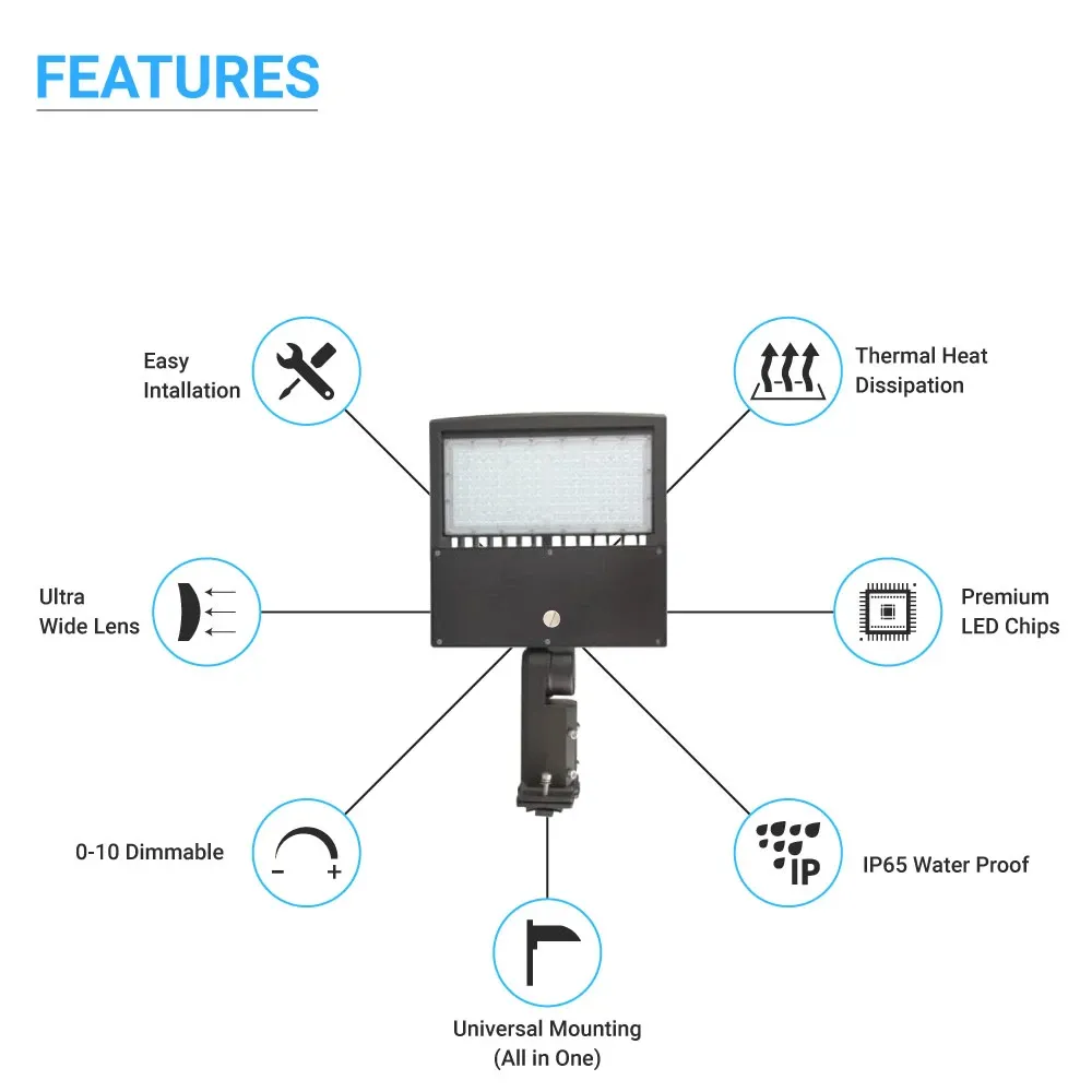 LED Pole Light, 150W/120W/100W Wattage Adjustable, 5700K, 133 LM/W, Universal Mount (Adjustable Slip Fitter   Wall Mount), Bronze, AC120-277V, Waterproof IP65, Parking Lot Lights, Outdoor Area Street Security Lighting Fixture, Gen14B