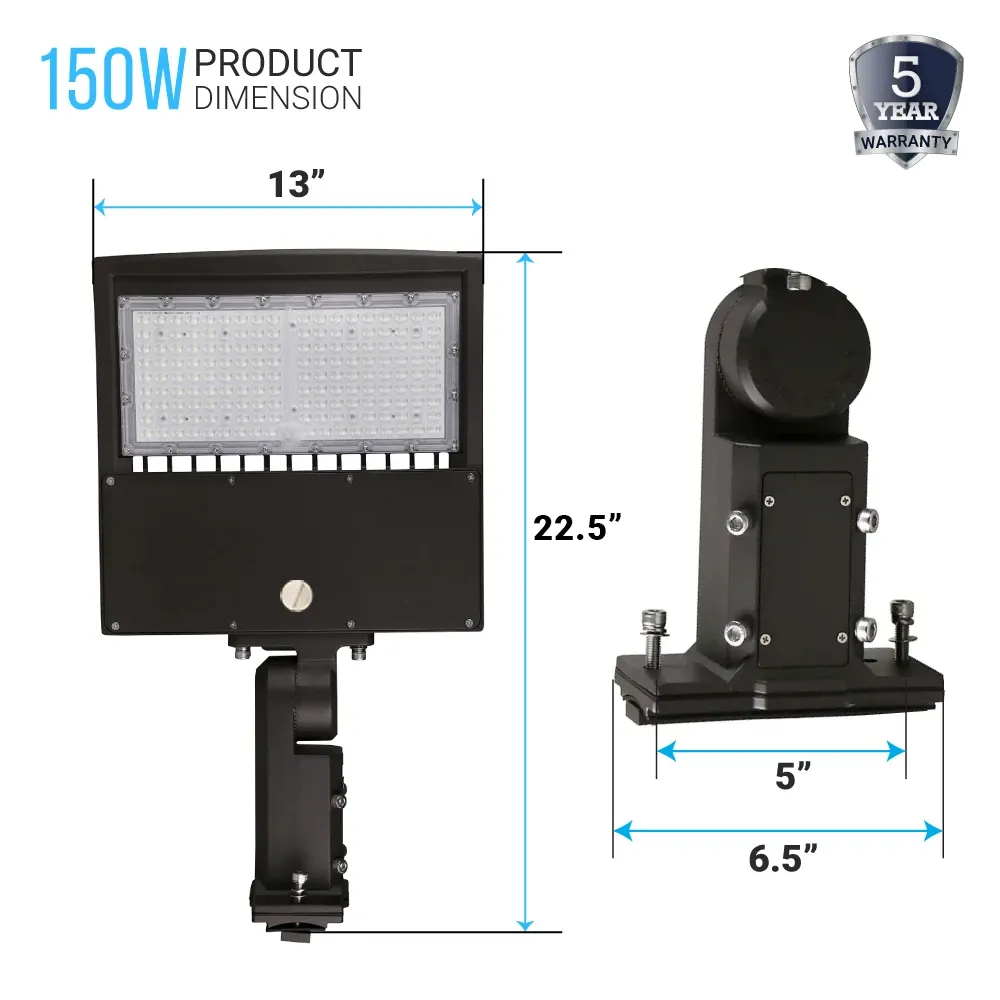 LED Pole Light, 150W/120W/100W Wattage Adjustable, 5700K, 133 LM/W, Universal Mount (Adjustable Slip Fitter   Wall Mount), Bronze, AC120-277V, Waterproof IP65, Parking Lot Lights, Outdoor Area Street Security Lighting Fixture, Gen14B