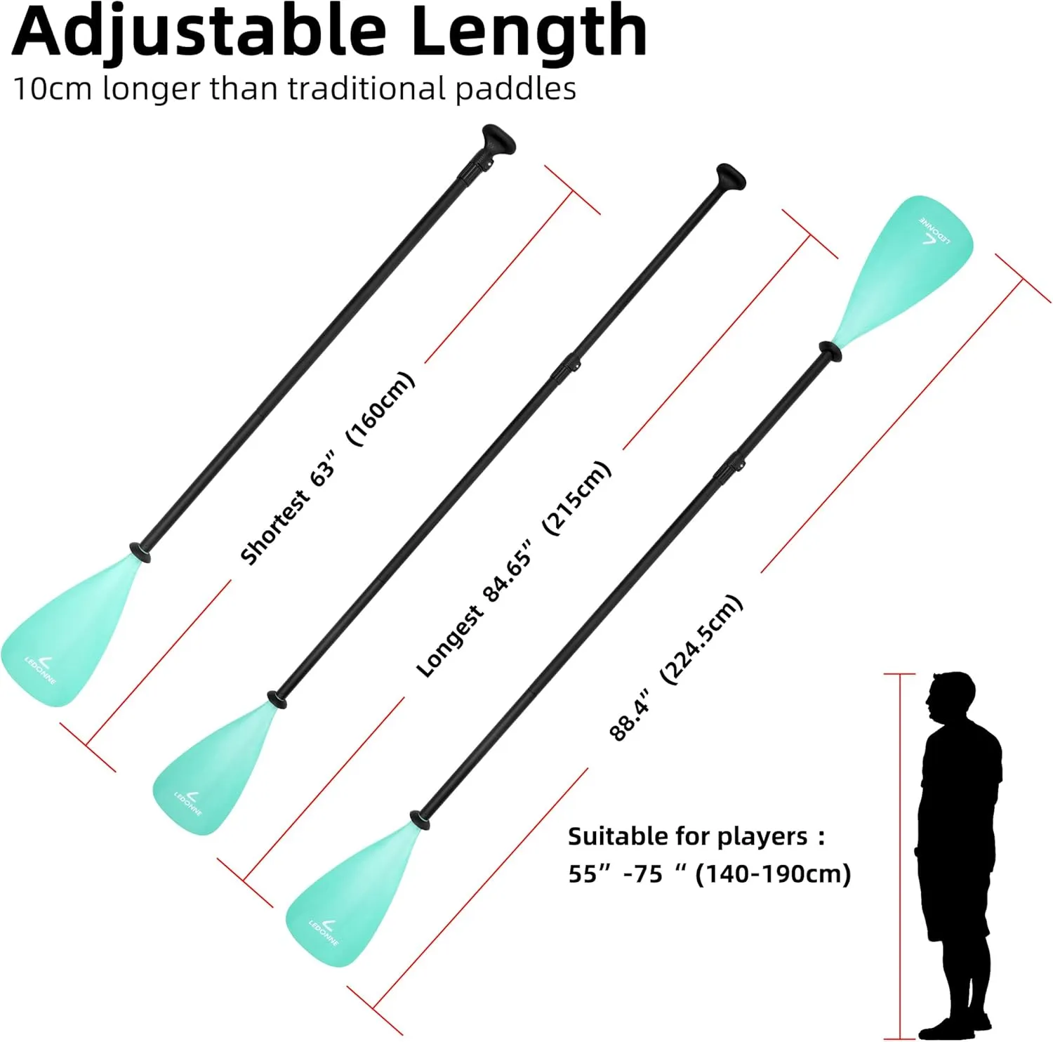 LEDONNE SUP Paddle 4-Piece Adjustable Kayak Paddle Floating Lightweight Paddle Board Oar with Aluminum Alloy Shaft and 2 Nylon Blades Best Price Based on Our 3 Million Sets Per Year 500 bought monthly