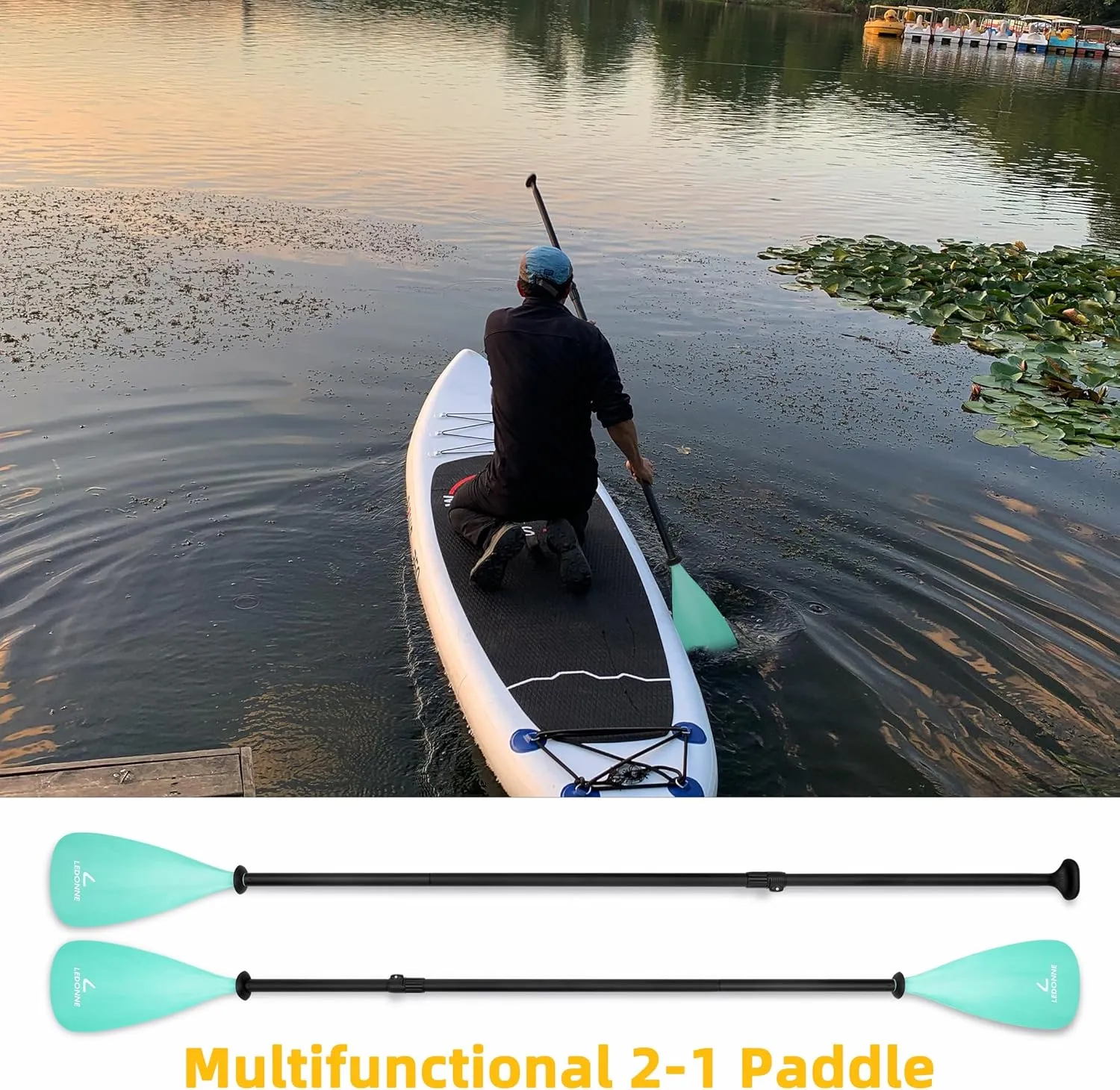 LEDONNE SUP Paddle 4-Piece Adjustable Kayak Paddle Floating Lightweight Paddle Board Oar with Aluminum Alloy Shaft and 2 Nylon Blades Best Price Based on Our 3 Million Sets Per Year 500 bought monthly