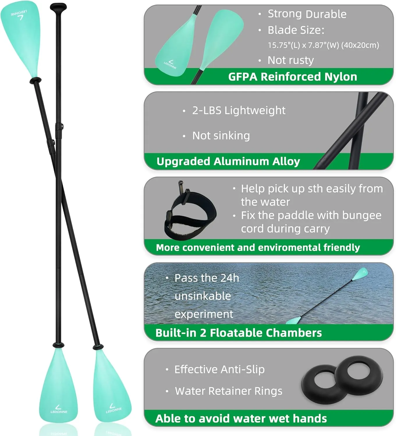 LEDONNE SUP Paddle 4-Piece Adjustable Kayak Paddle Floating Lightweight Paddle Board Oar with Aluminum Alloy Shaft and 2 Nylon Blades Best Price Based on Our 3 Million Sets Per Year 500 bought monthly
