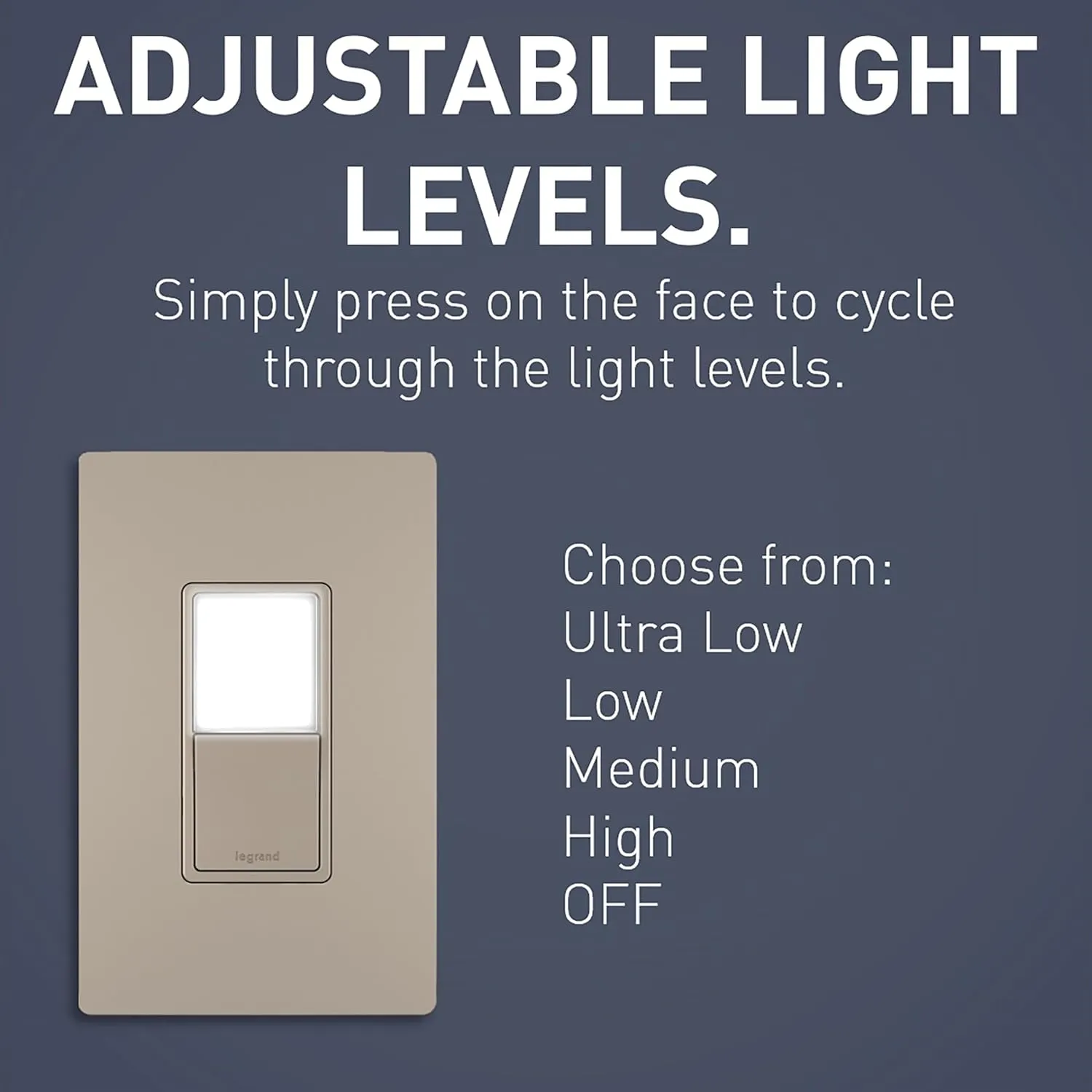 Legrand radiant NTL873NICC6 15 Amp Combination Adjustable LED Night Light and 3-Way Decorator Rocker Switch for Hallways or Kids Bedrooms, Nickel (1 Count)