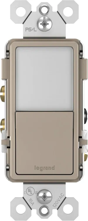 Legrand radiant NTL873NICC6 15 Amp Combination Adjustable LED Night Light and 3-Way Decorator Rocker Switch for Hallways or Kids Bedrooms, Nickel (1 Count)
