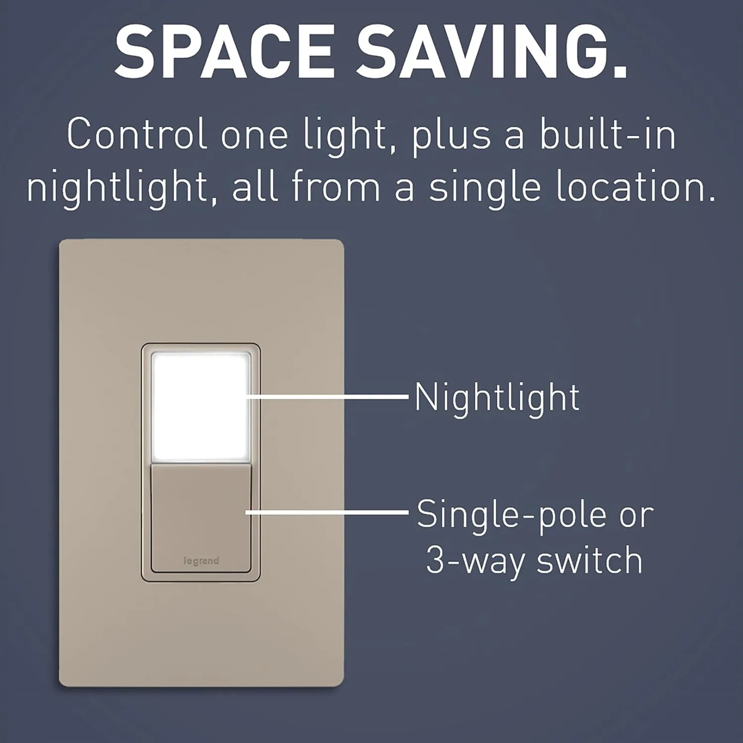 Legrand radiant NTL873NICC6 15 Amp Combination Adjustable LED Night Light and 3-Way Decorator Rocker Switch for Hallways or Kids Bedrooms, Nickel (1 Count)