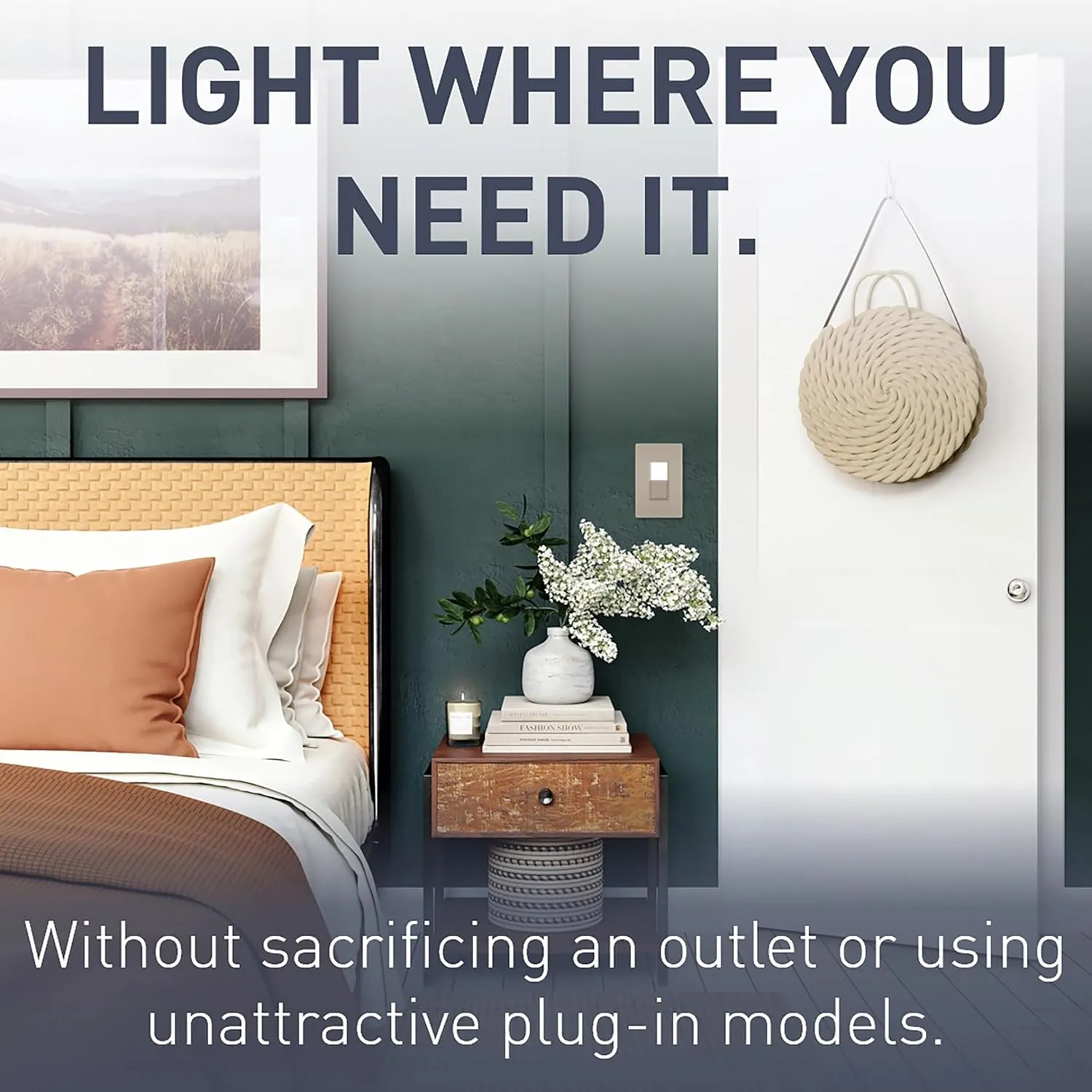 Legrand radiant NTL873NICC6 15 Amp Combination Adjustable LED Night Light and 3-Way Decorator Rocker Switch for Hallways or Kids Bedrooms, Nickel (1 Count)