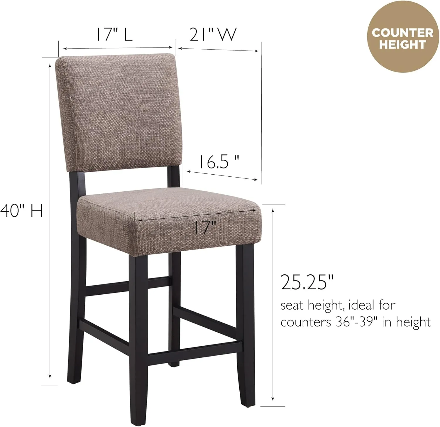 Leick Home Brax Counter Height Stool with Upholstered Back and Wood Base – Set of 4 for Elevated Kitchen Counters, High Top Tables, and Bars – Modern Chairs in Gray, 214916